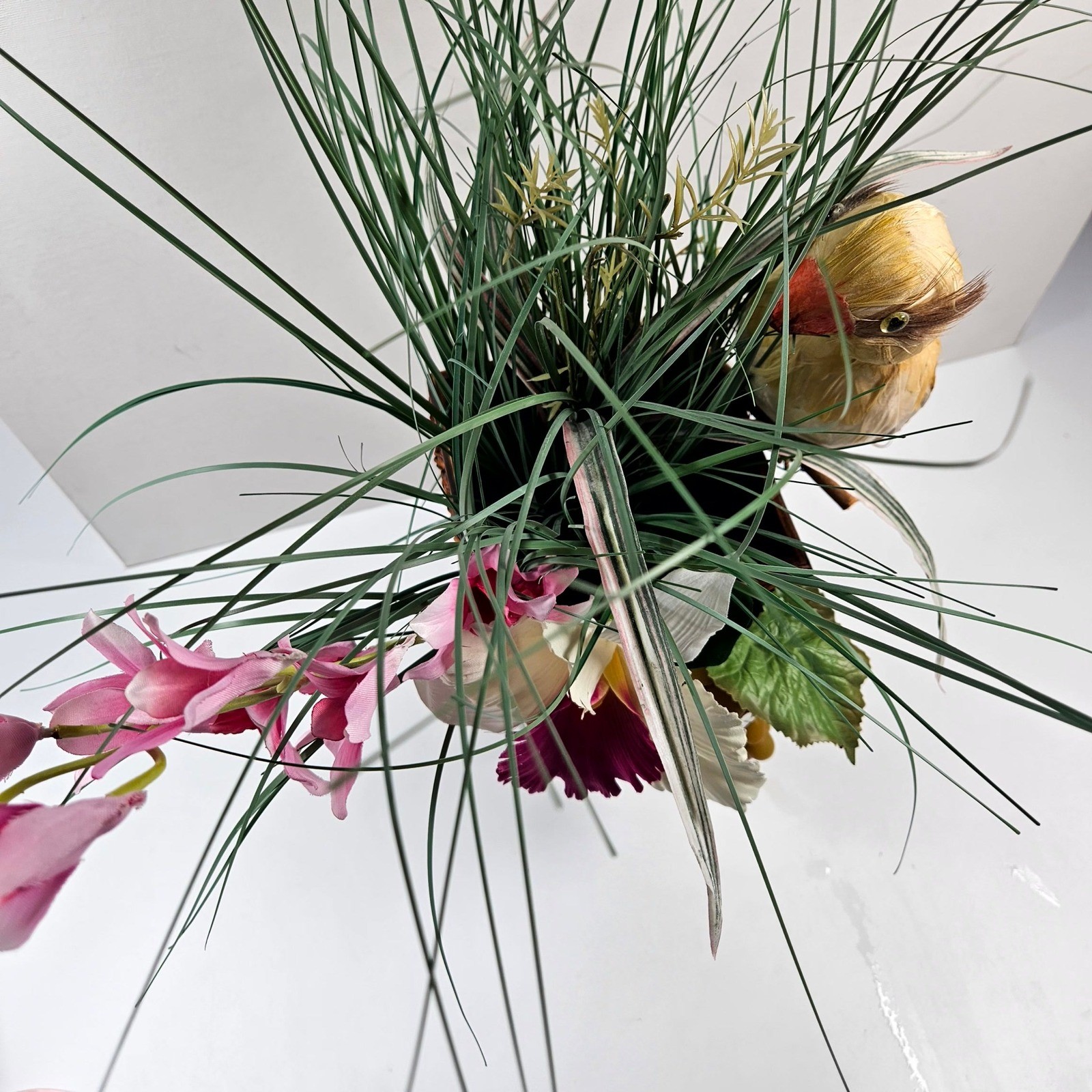 Floral Wall Decor OS Brown Pink Tropical Orchid Bird Tiki Arrangement Beach