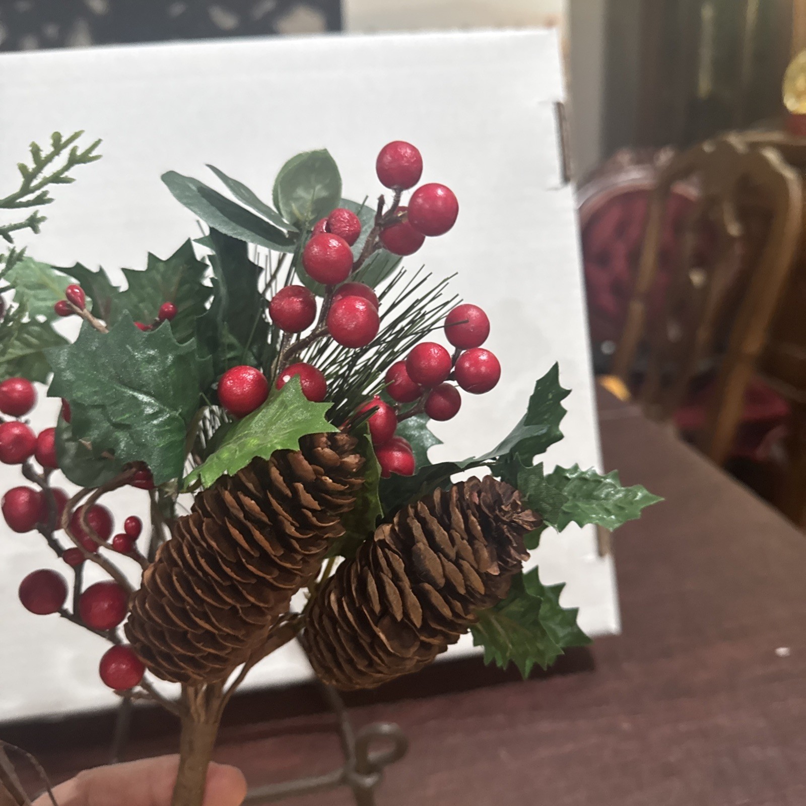 Set of 2Artificial 12” Pine and Berry Sprays with Pine Cones