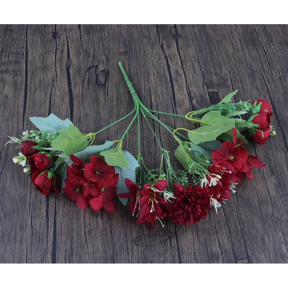 Nordic Style Silk Hydrangea Bouquet 7 Head for Wedding Arch Shelf Mantel Decor