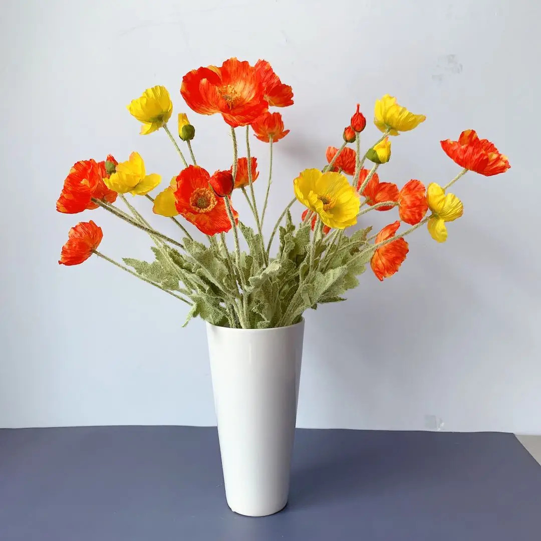 4 Head Artificial Flowers Bouquet Poppy Fake Flowers for Home Decor Garden Party
