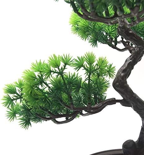 Artificial Bonsai Pine Tree, 11Inch Faux Potted Plant Desk Display Fake Tree Pot
