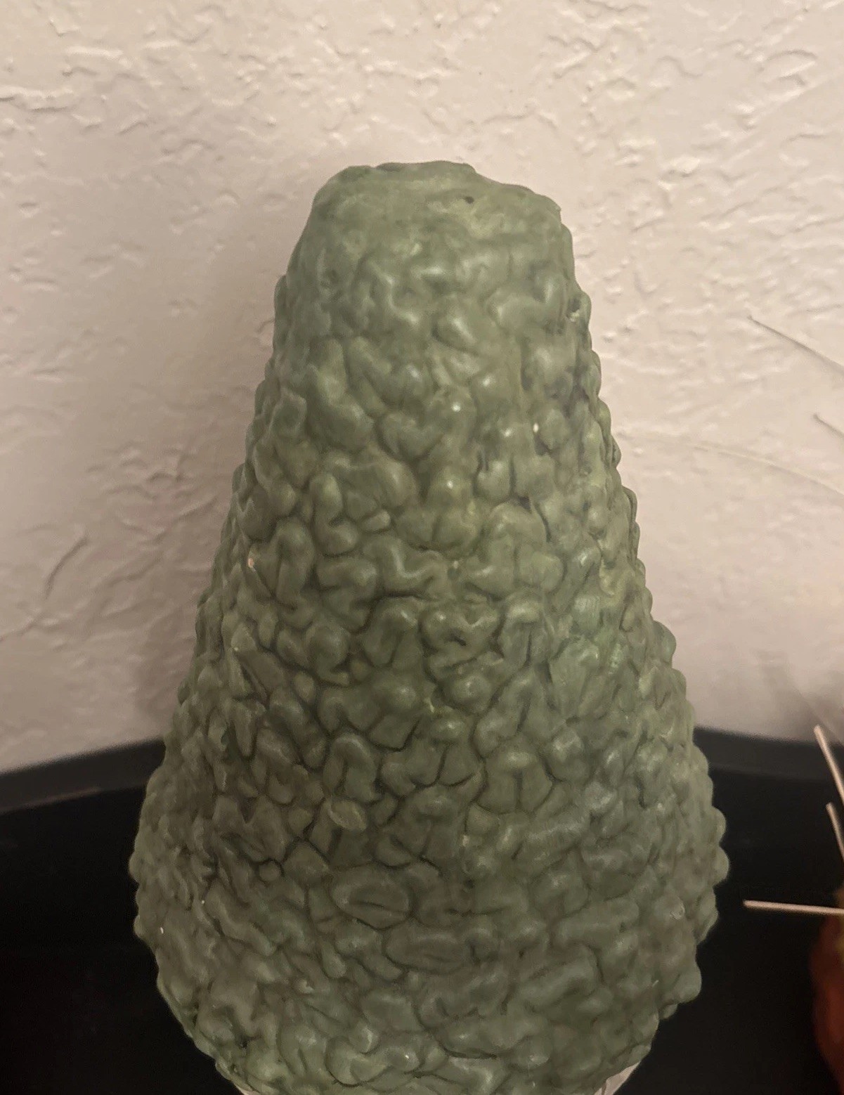 Terracotta Ceramic Cone Topiary 14″ Vintage Chippy Green Cream Urn
