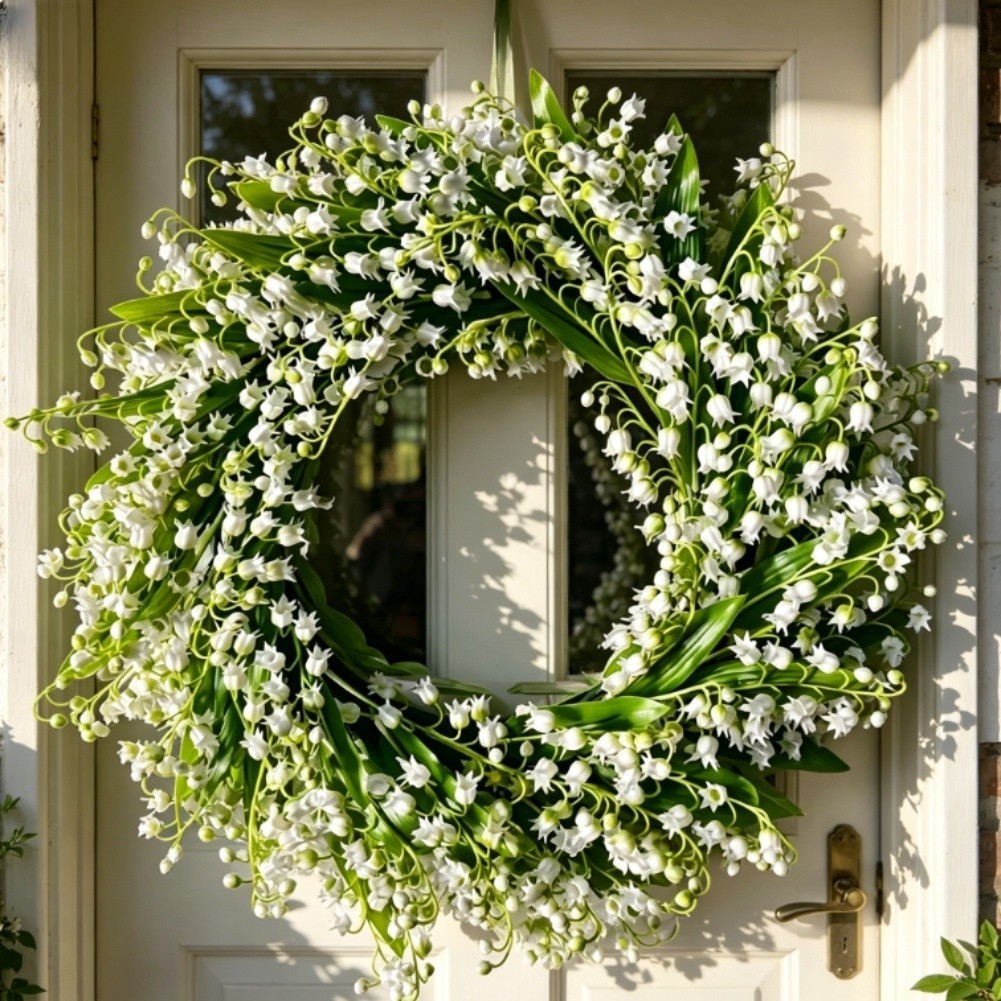 35cm or 40cm Artificial Lily of the Valley Wreath Featuring Berries Decor