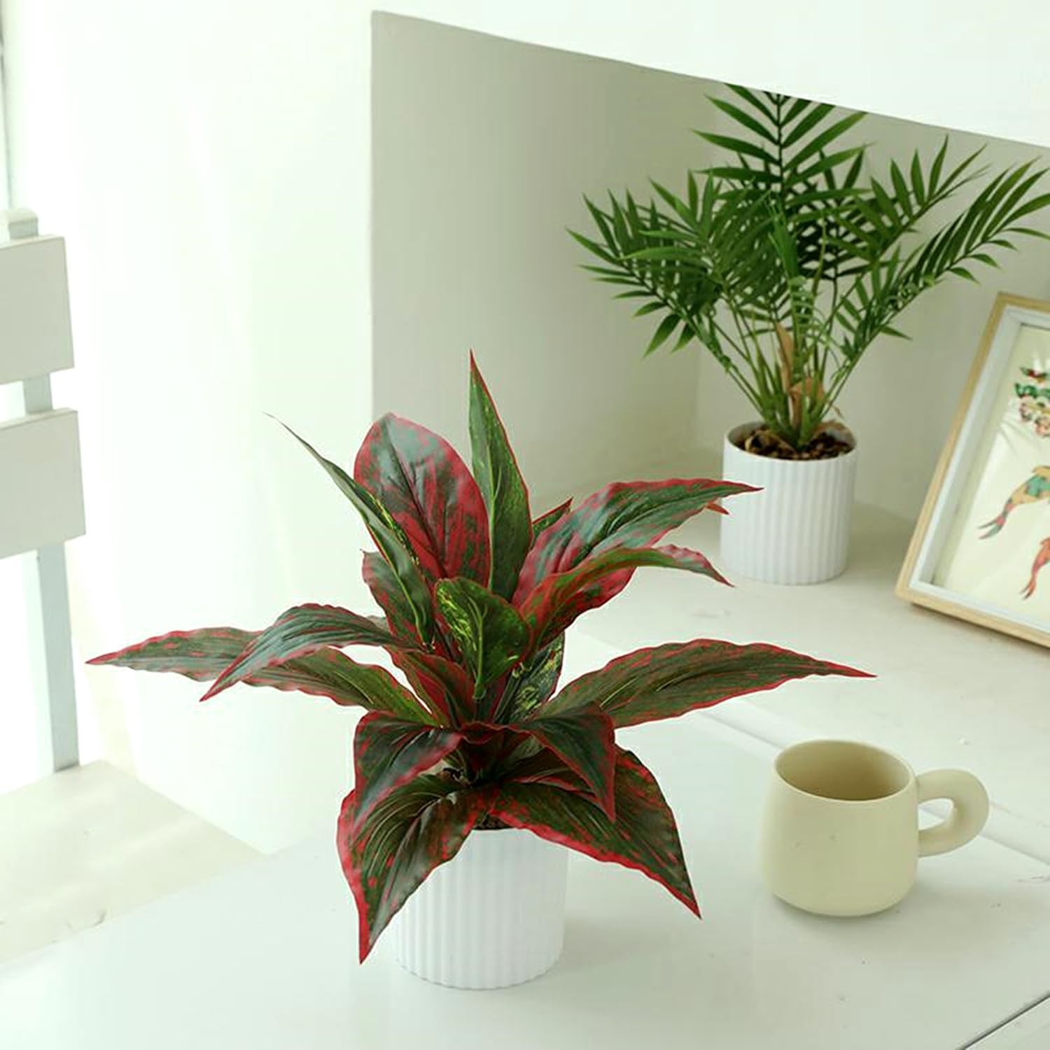 Artificial Magnolia Plants, Fake Grass Shrubs Faux Greenery Plastic Leaves Pl…