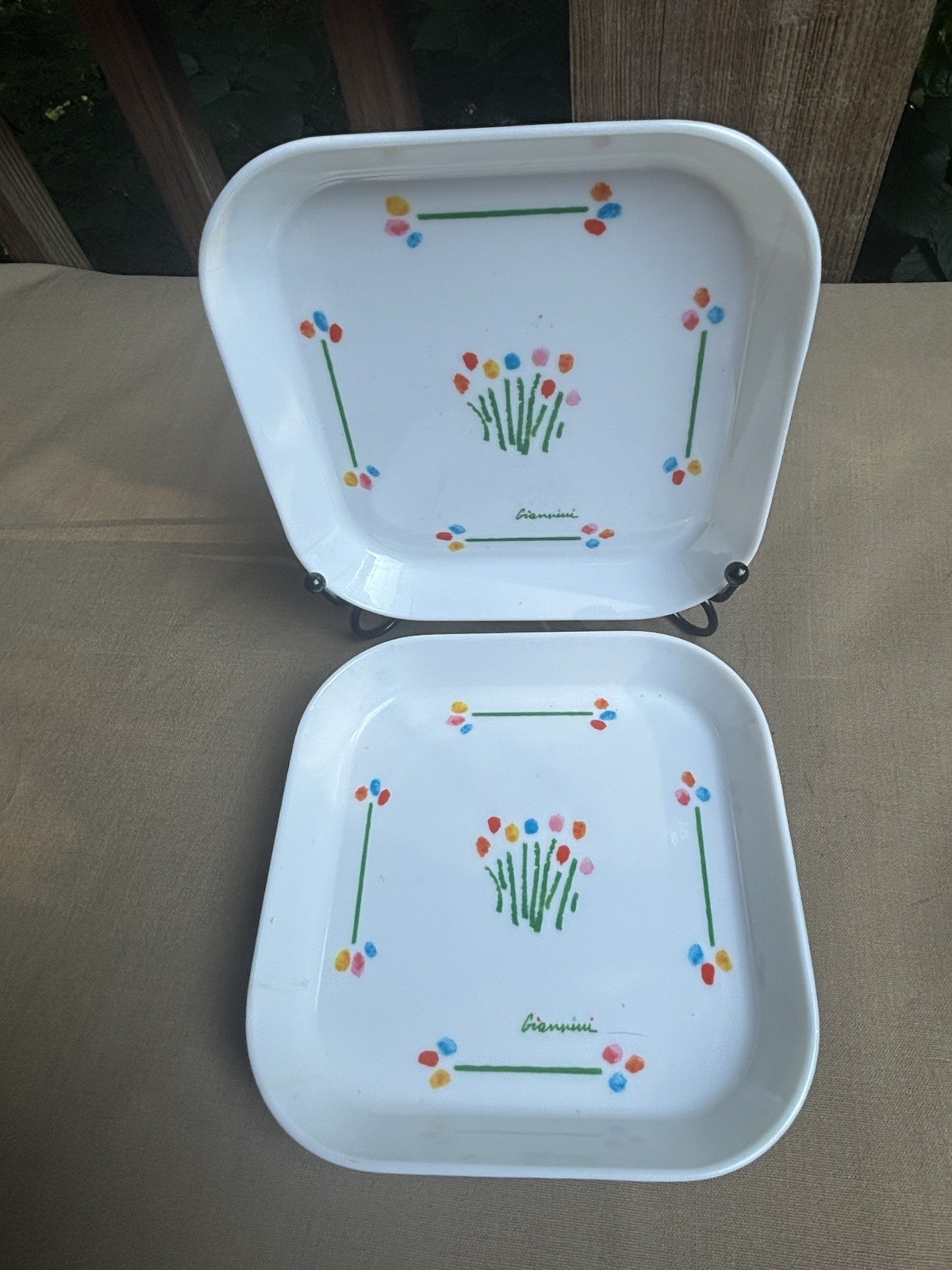 3 Vintage Melamine Trinket Dishes Floral 5×5 Italy Signed Giannini Design Import