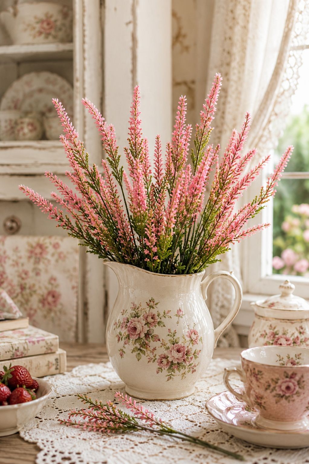 Blush Pink Faux Lavender Stems Artificial Heather Bush Floral Filler Wreath Flow
