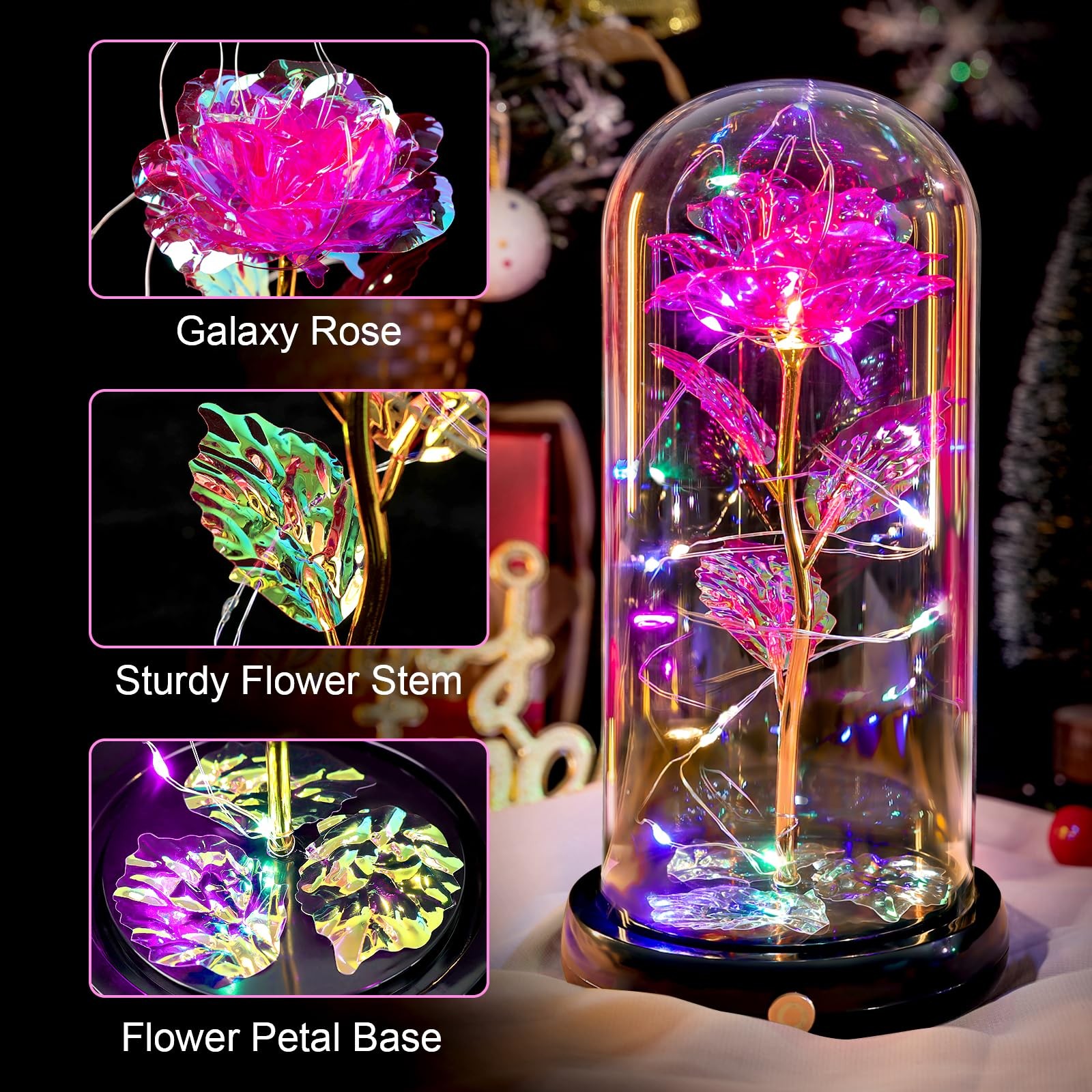 Mothers Day Flowers Gifts for Mom Women Birthday Gift, Rechargeable Galaxy Gl…