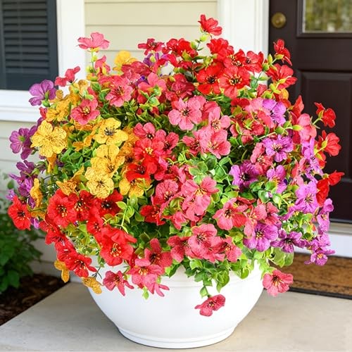 Artificial Flowers for Outdoor Faux Plants Multi Red+rose Red+purple+yellow