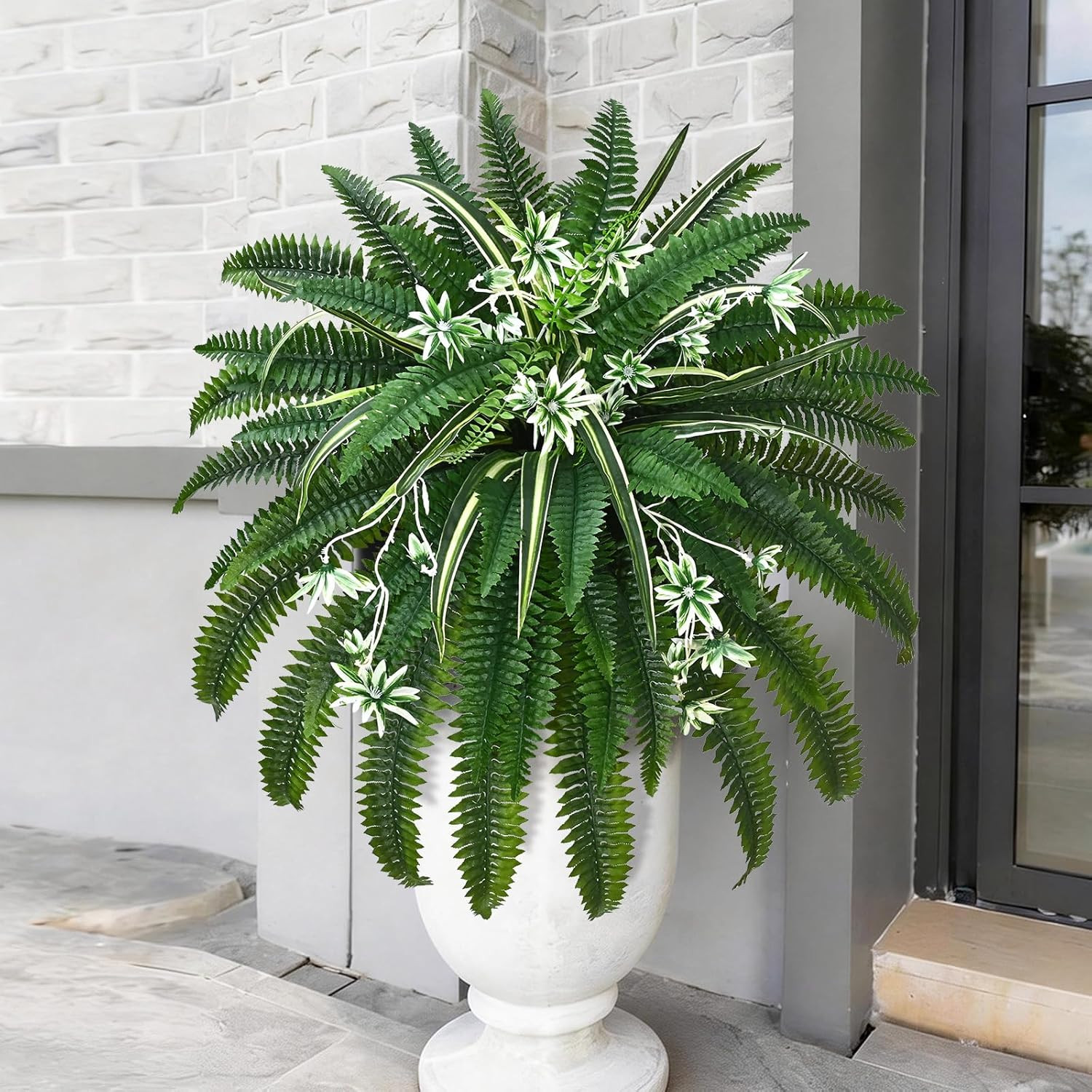 2 Pcs 48″ Fake Ferns, Artificial Ferns for Outdoors Large Faux Boston Fern with