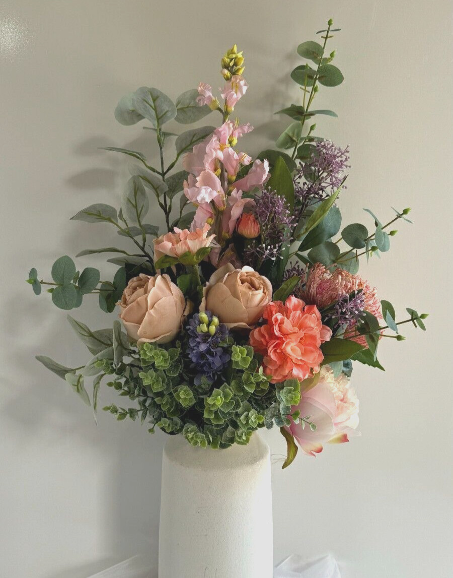 Flower Arrangement Real Touch Roses Eucalyptus Zinnia Floral Bouquet Flowers