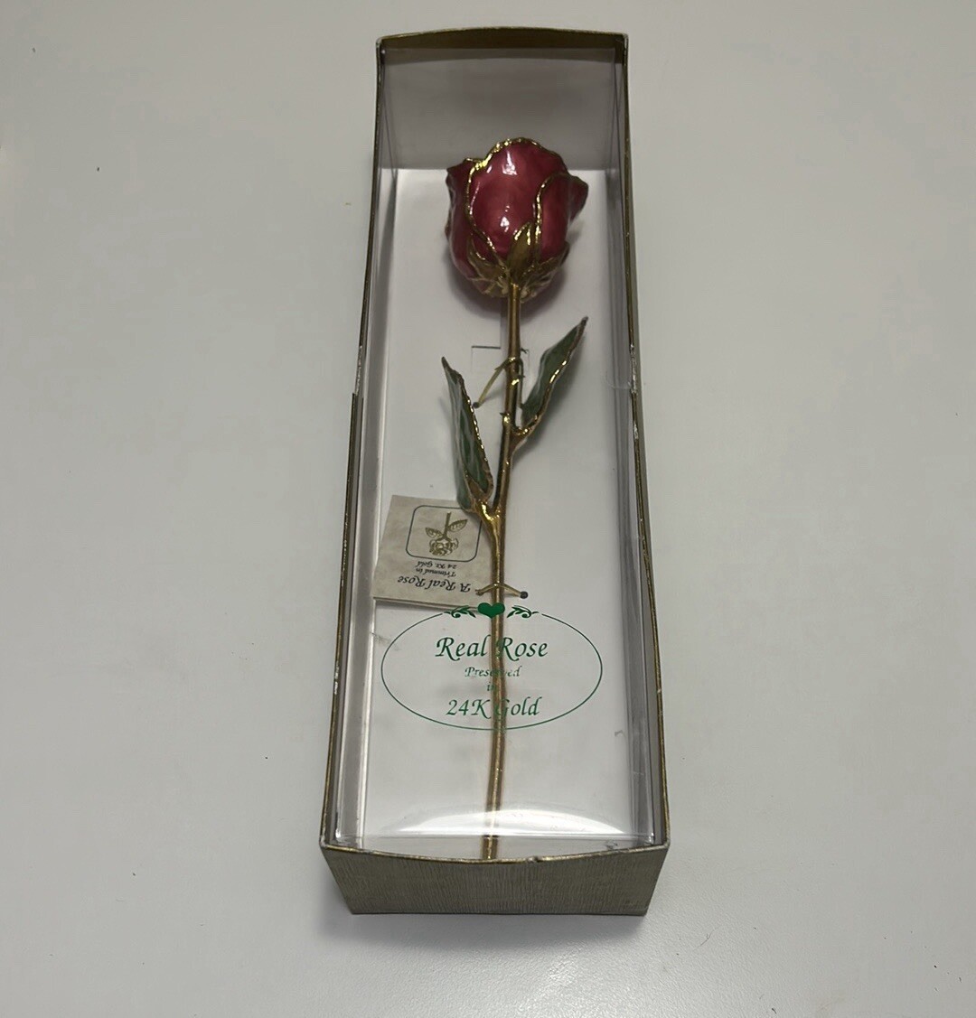 Elegant Real Red Rose Preserved in 24k Gold forever Rose NEW In box