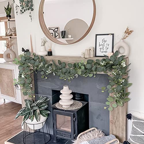 Artificial Eucalyptus Garland 2 Packs 5.9Ft Silver Dollar Eucalyptus 4pcs