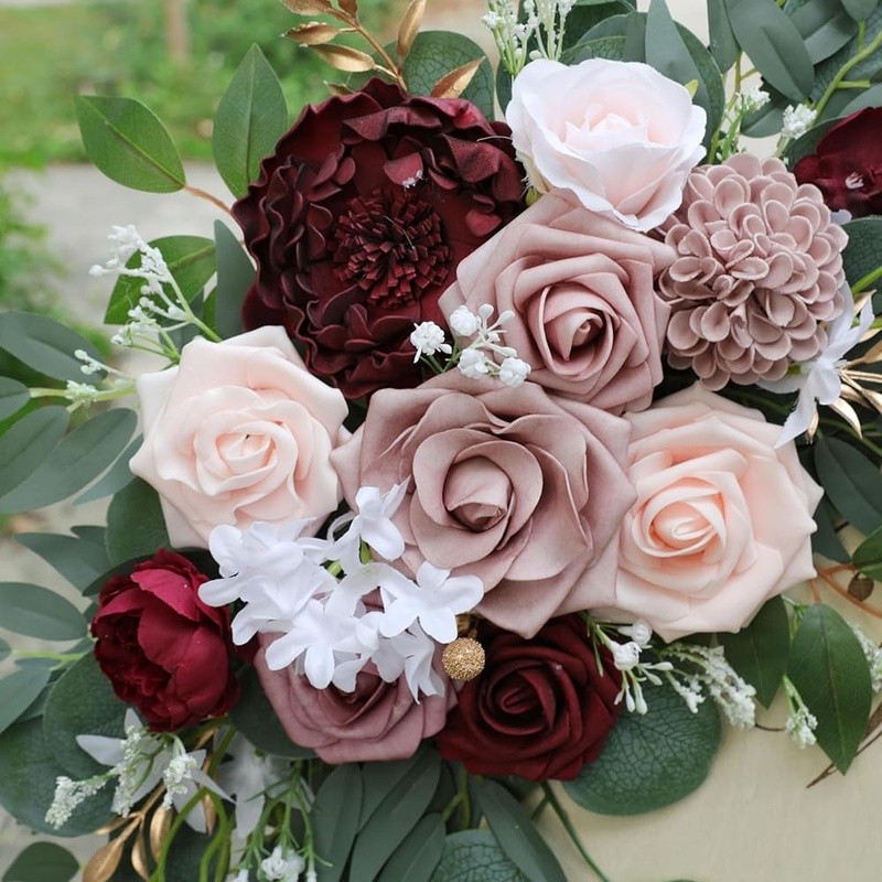 Burgundy Wedding Arch Flowers Decoration Kit Faux Silk Floral Set Metal Clips US