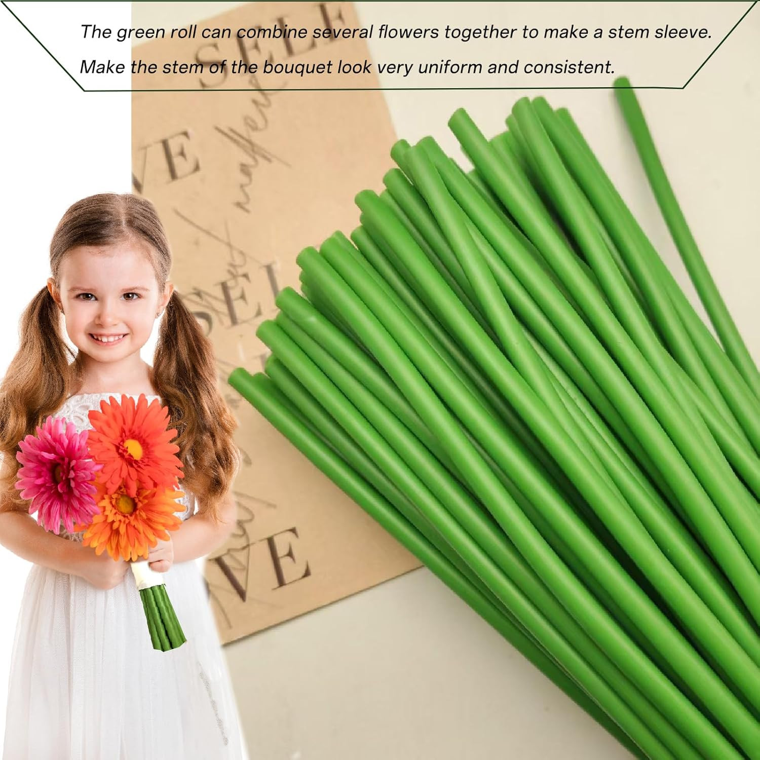 Green Tubular Flower Stems Wrap, 11.8 Inches (About 30 Cm) in Length,Flower Bouq