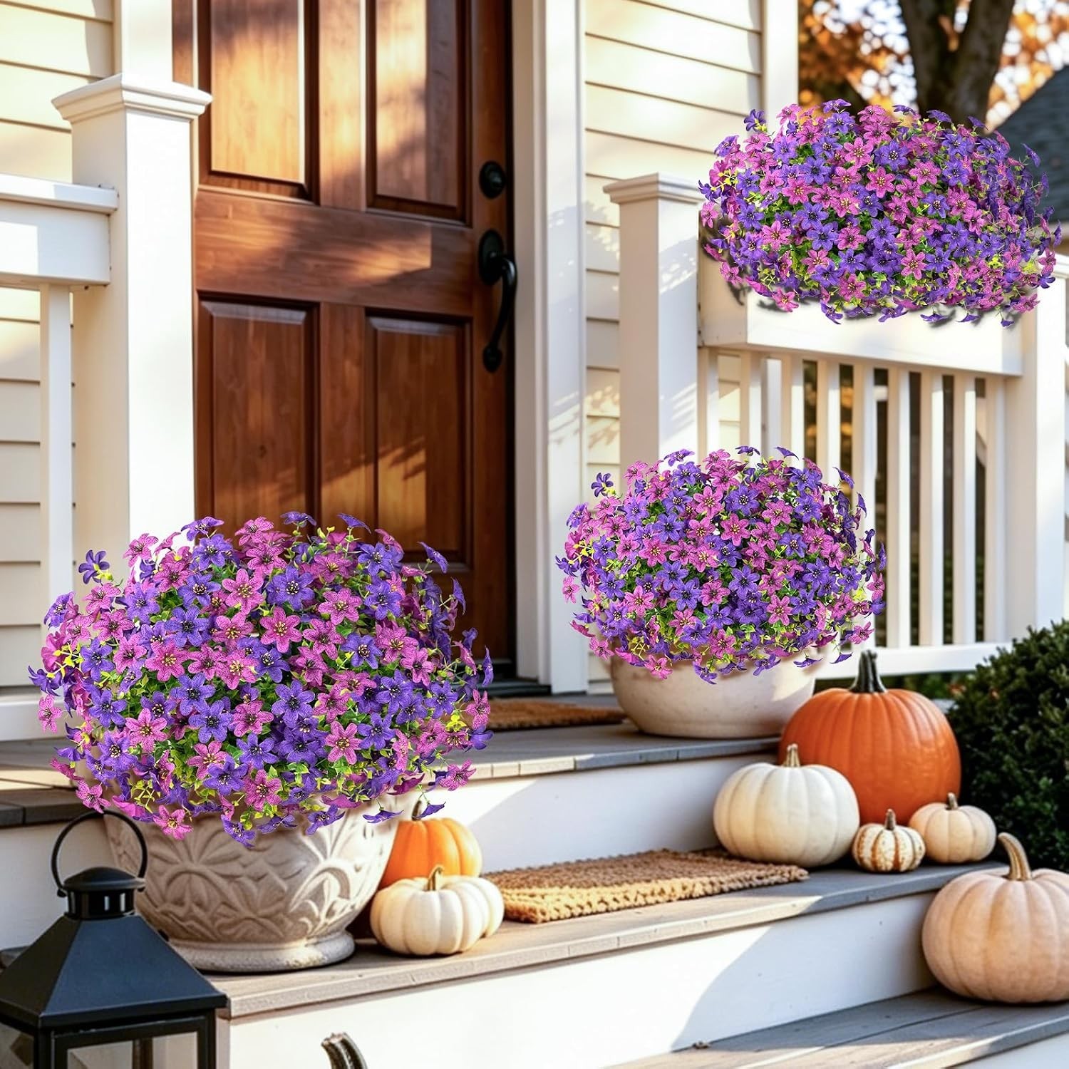 12 Bundles Artificial Mums Flowers 252 Heads UV Resistant Faux Daisy Purple