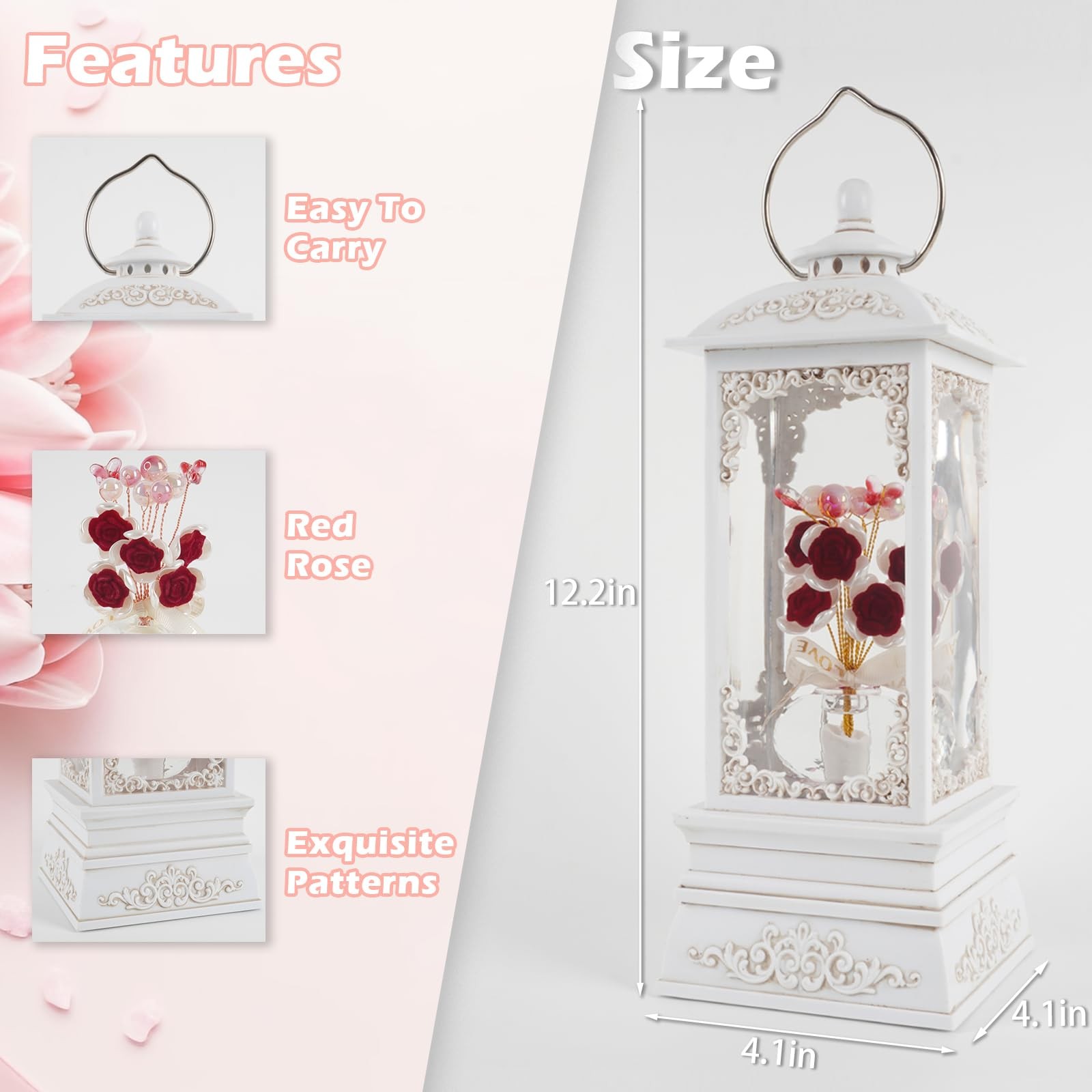 Red Rose Flower Snow Globe Lantern with RGB Color Changing Lights, Music & 6 …