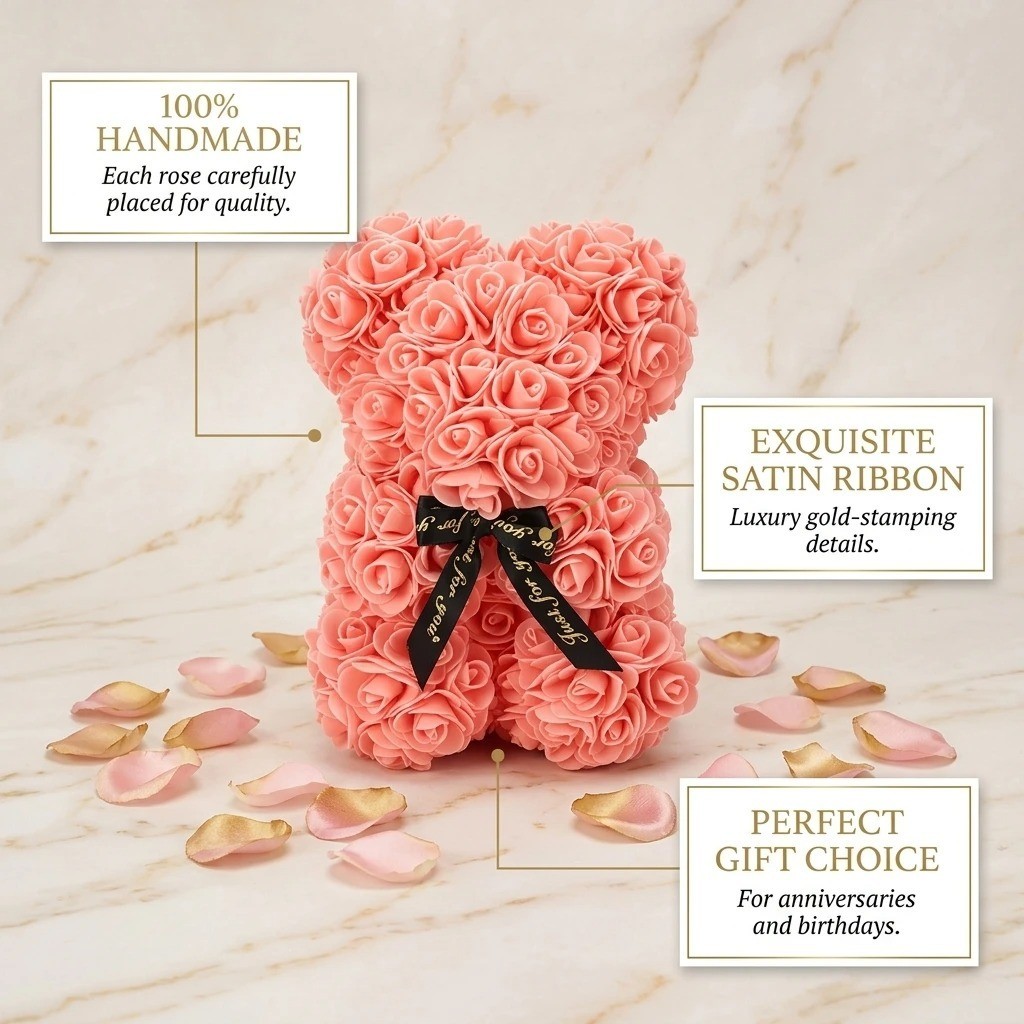 25cm Rose Bear Artificial Flower Gift Mom Valentine’s Day Birthday Anniversary
