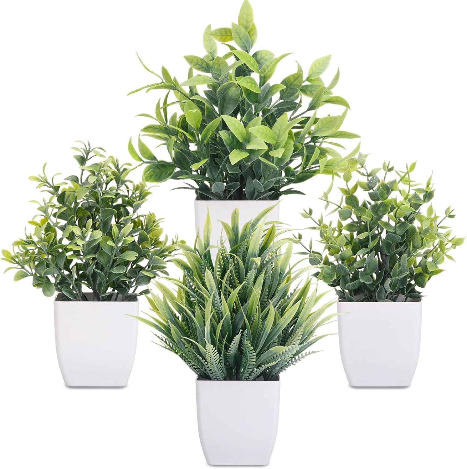 Fake Plants 4 Packs Small Artificial Greenery Mini White Potted Plants Bathroom