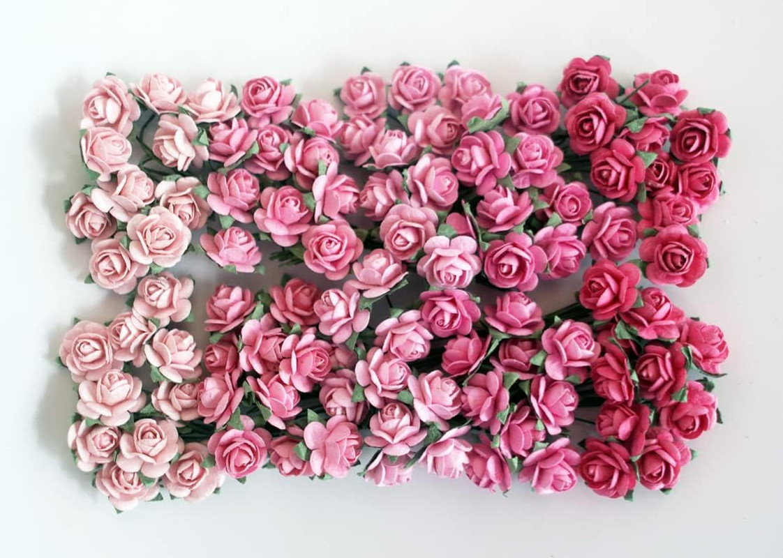 100 pcs Tiny Artificial Roses Mixed Pink Five Color Mulberry Paper Flower 15-…