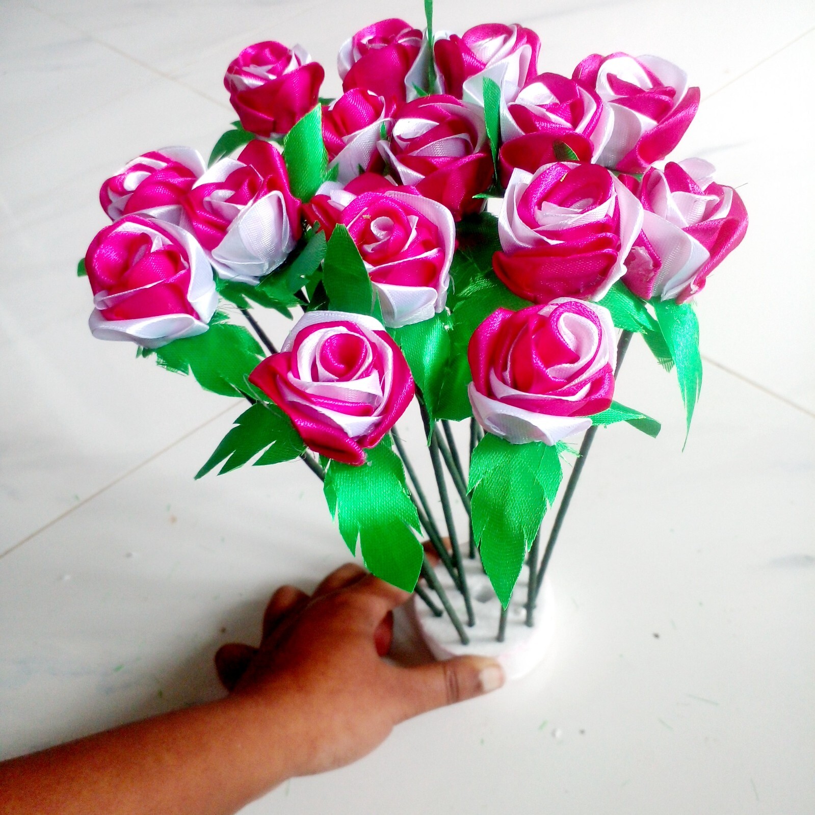 RIBBON ROSE FLOWERS Satin Lot Multicolour DIY Craft Handmade Artificial 5pcs Sti