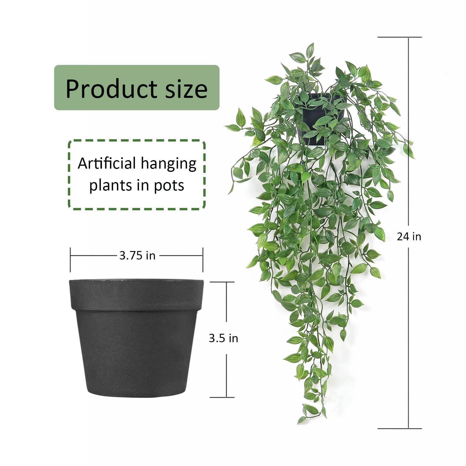 Artificial Hanging Plants Fake Small Potted Faux Mandala Vines Greenery 2 PCS