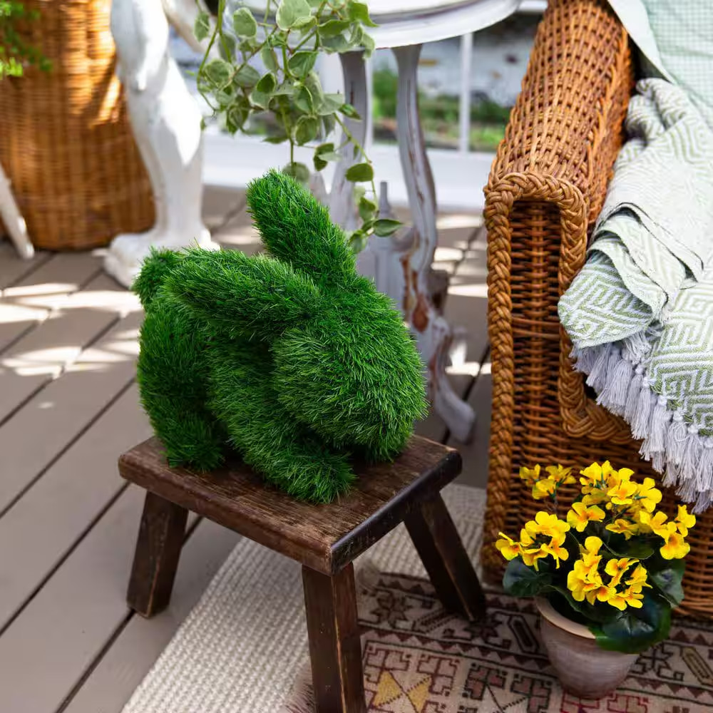 14In. UV Resistant Artificial Grass Garden Plush Topiary Bunny Rabbit (Indoor/Ou