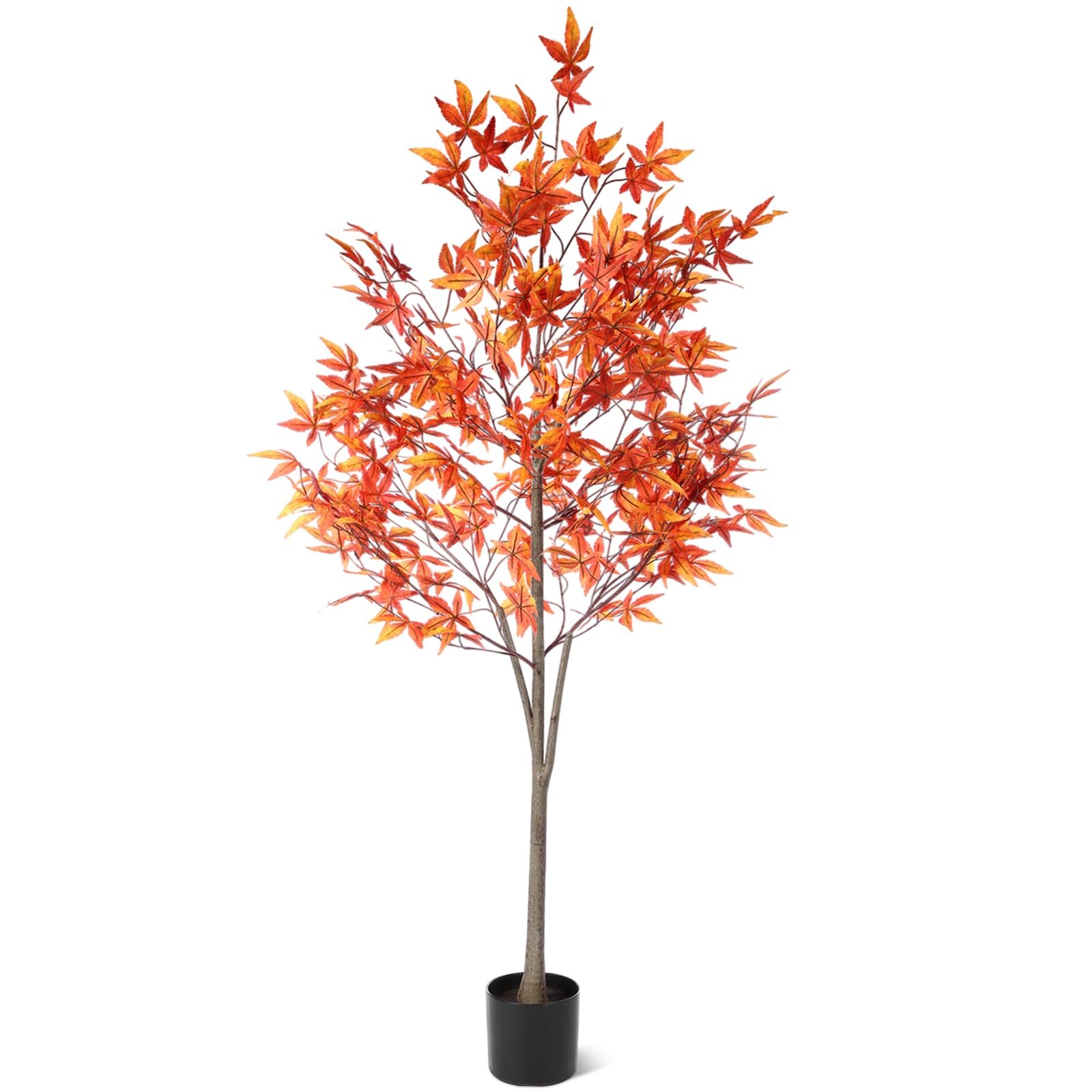 5Ft Faux Thanksgiving Maple Tree Orange Potted Fake Tall Plants, Thanksgiving…