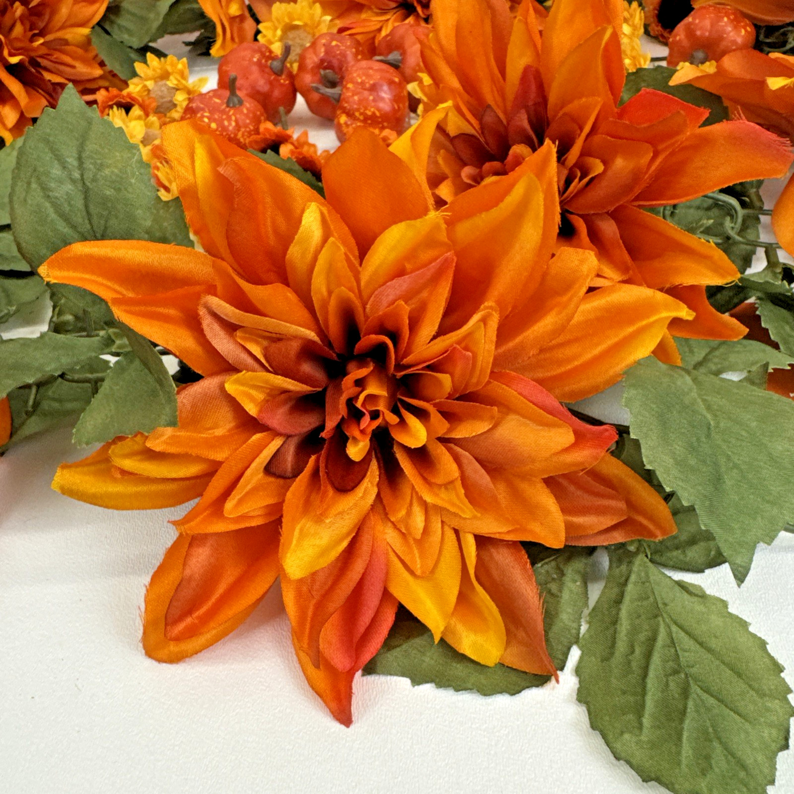 Bloom Room Fall Floral Dahlia Garland 72″ & Mini Pumpkins Daisies Sunflowers