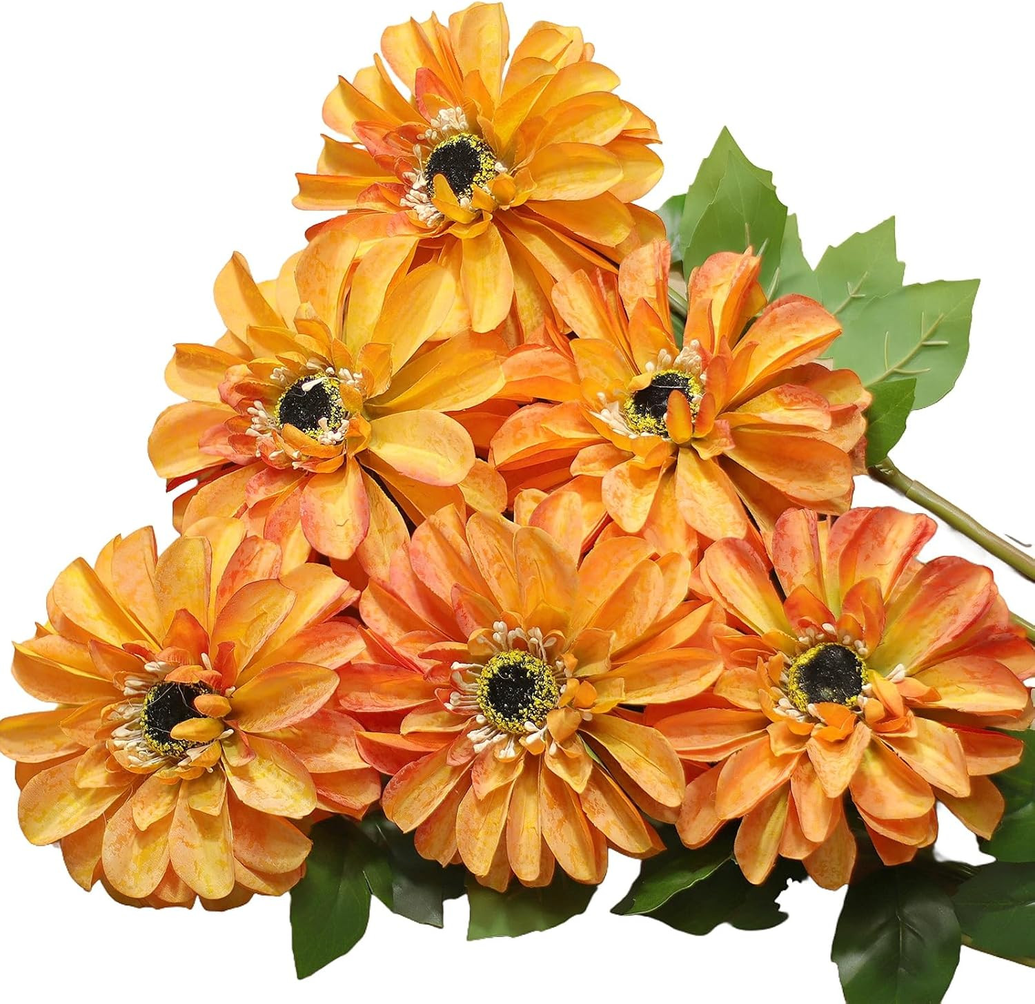 Artificial Chrysanthemums, 6-Stem Fake Flowers for Home Decor, Large Zinnia-Like