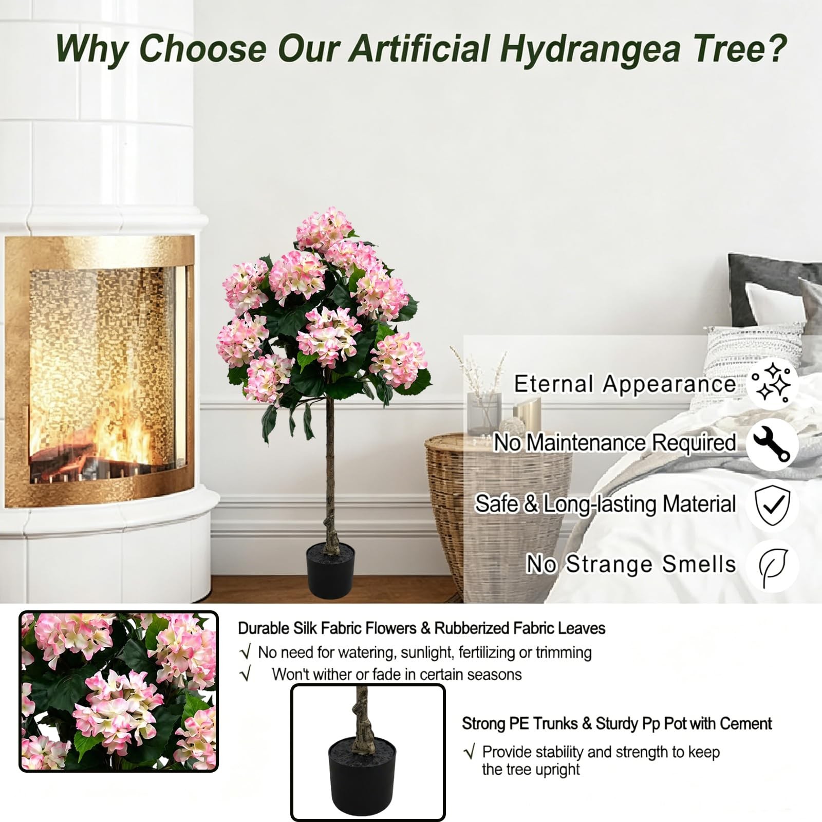 3.7FT Hydrangea Artificial Trees Potted,Faux Hydrangea Plants Silk Flower Tre…