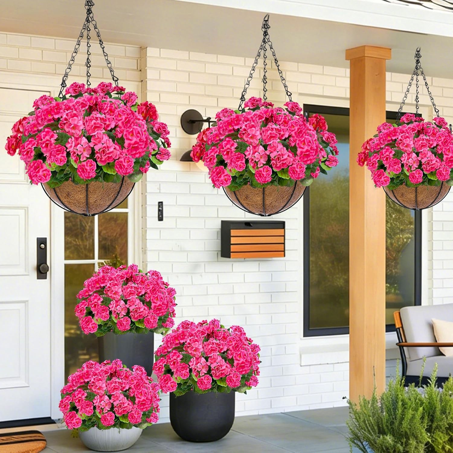 Artificial Geraniums Flowers for Outdoors Summer Decoration, 4 Bundles Fake
