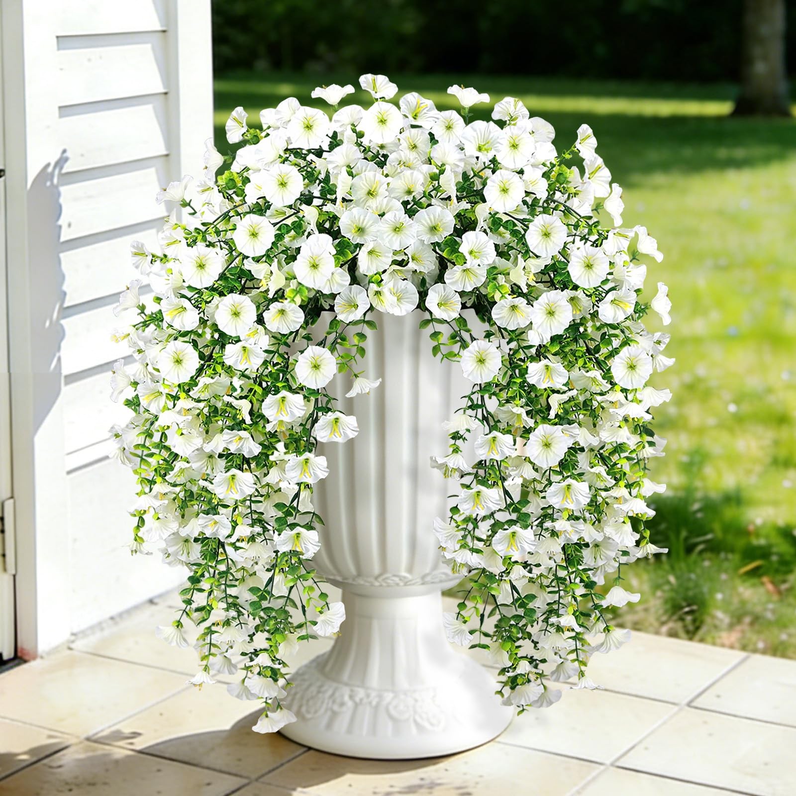 Artificial Hanging Flowers for Outdoors, 2 PCS 300 Blooms UV Resistant Mornin…