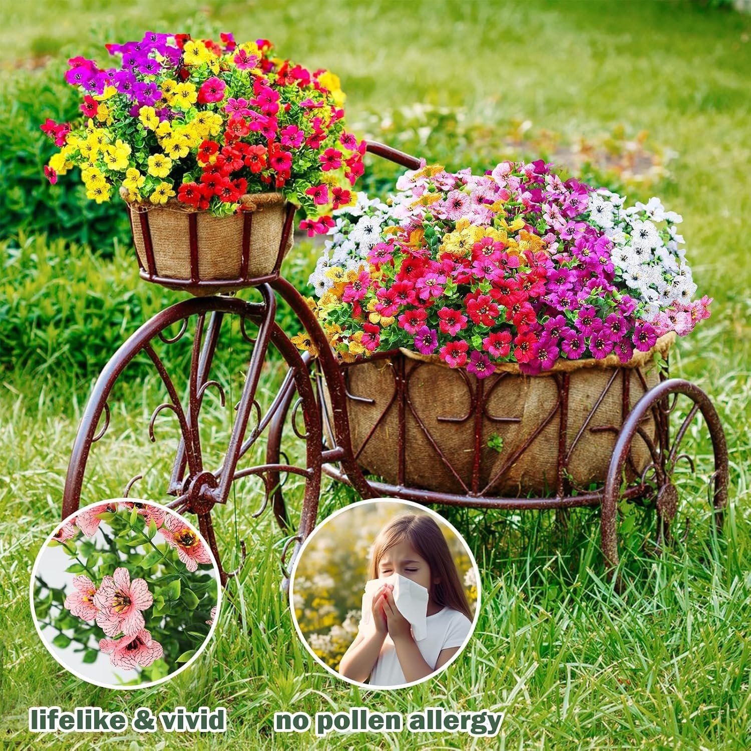 Two bundles Artificial Outdoor Flowers UV-Resistant – Realistic Flowers 6colors