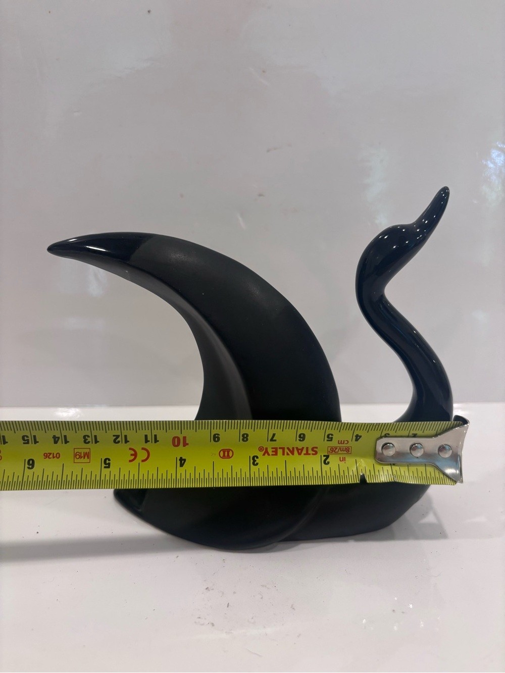 Vintage Mid-Century Modern Abstract Swan Ceramic Sculpture Blue Black MCM Decor