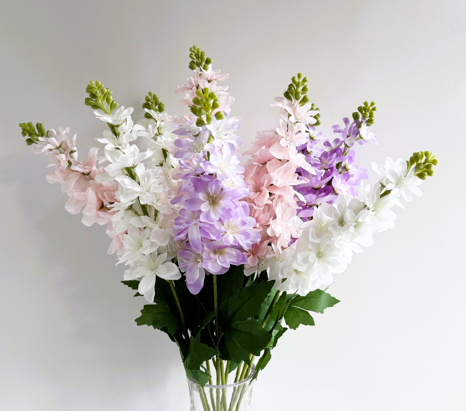Delphinium Flower Stem Faux Silk Florals White Pink Purple Cottage Flowers x 1