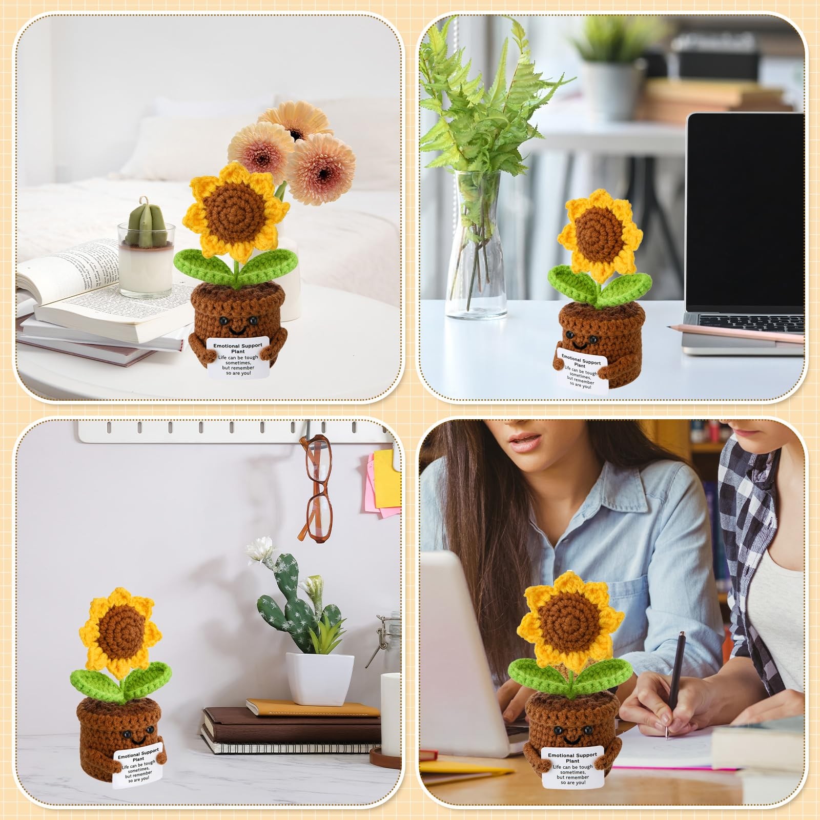 Emotional Support Plush Plant Crochet Sunflower Gifts for Women Mom Teacher C…