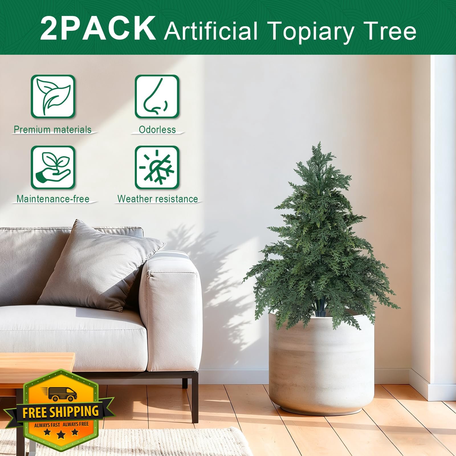 EverNature 2 Cedar Topiary Trees UV Resistant Faux Shrubs
