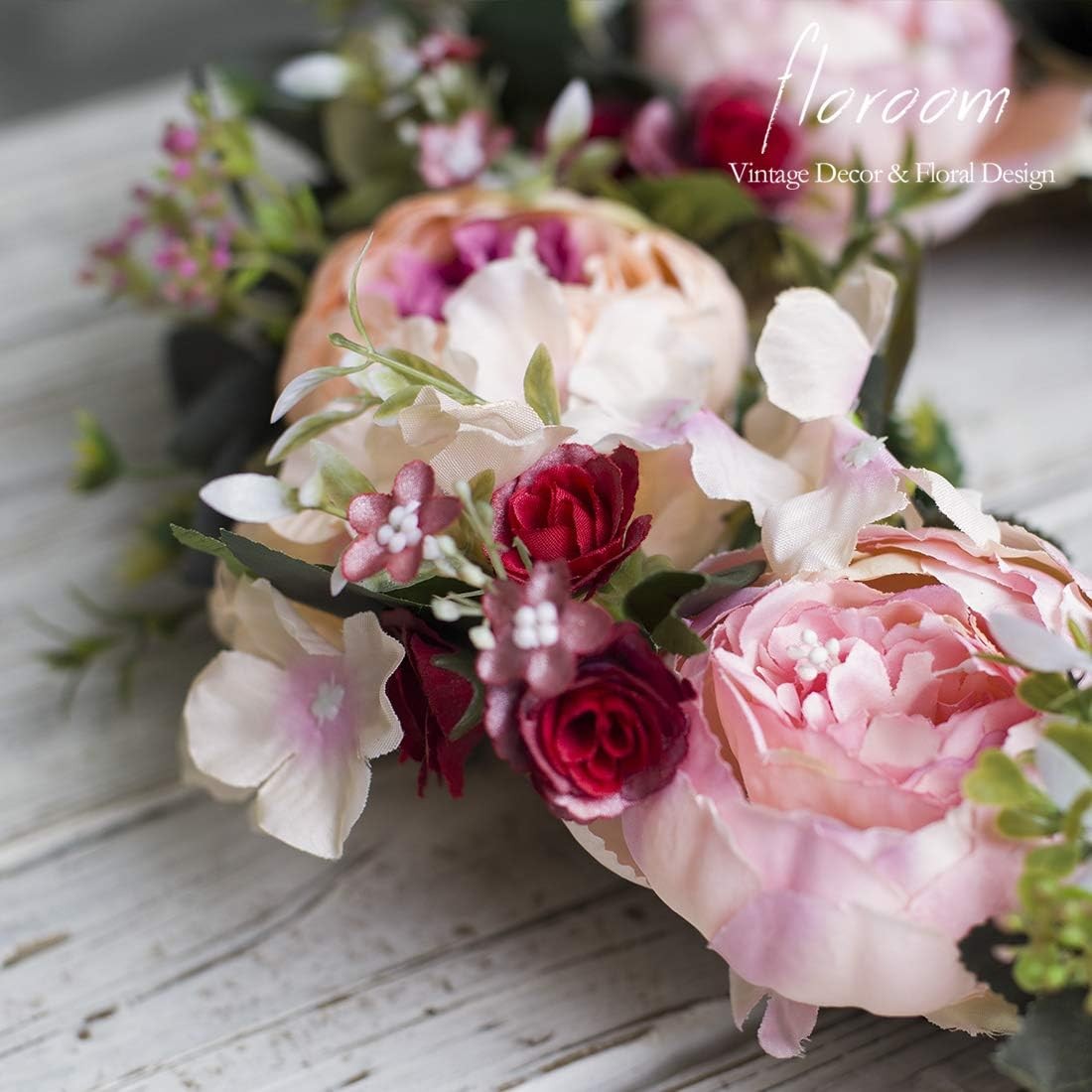 Floroom Floral Wreath, Artificial Peony Wreath, 15-16 Front D Kitchen