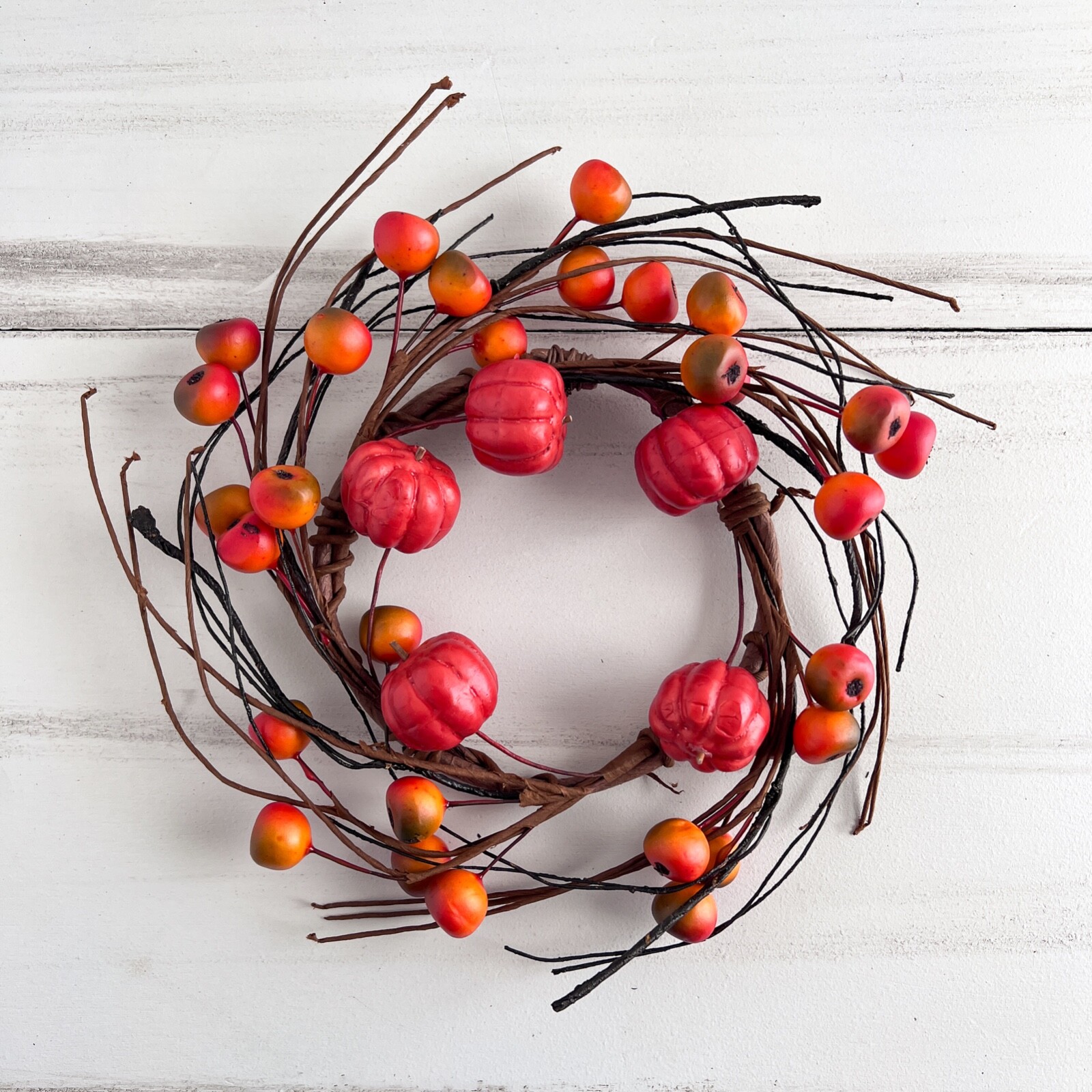 Orange Pumpkin Candle Ring / Wreath 4.5″ Inner Diameter Autumn Fall Floral