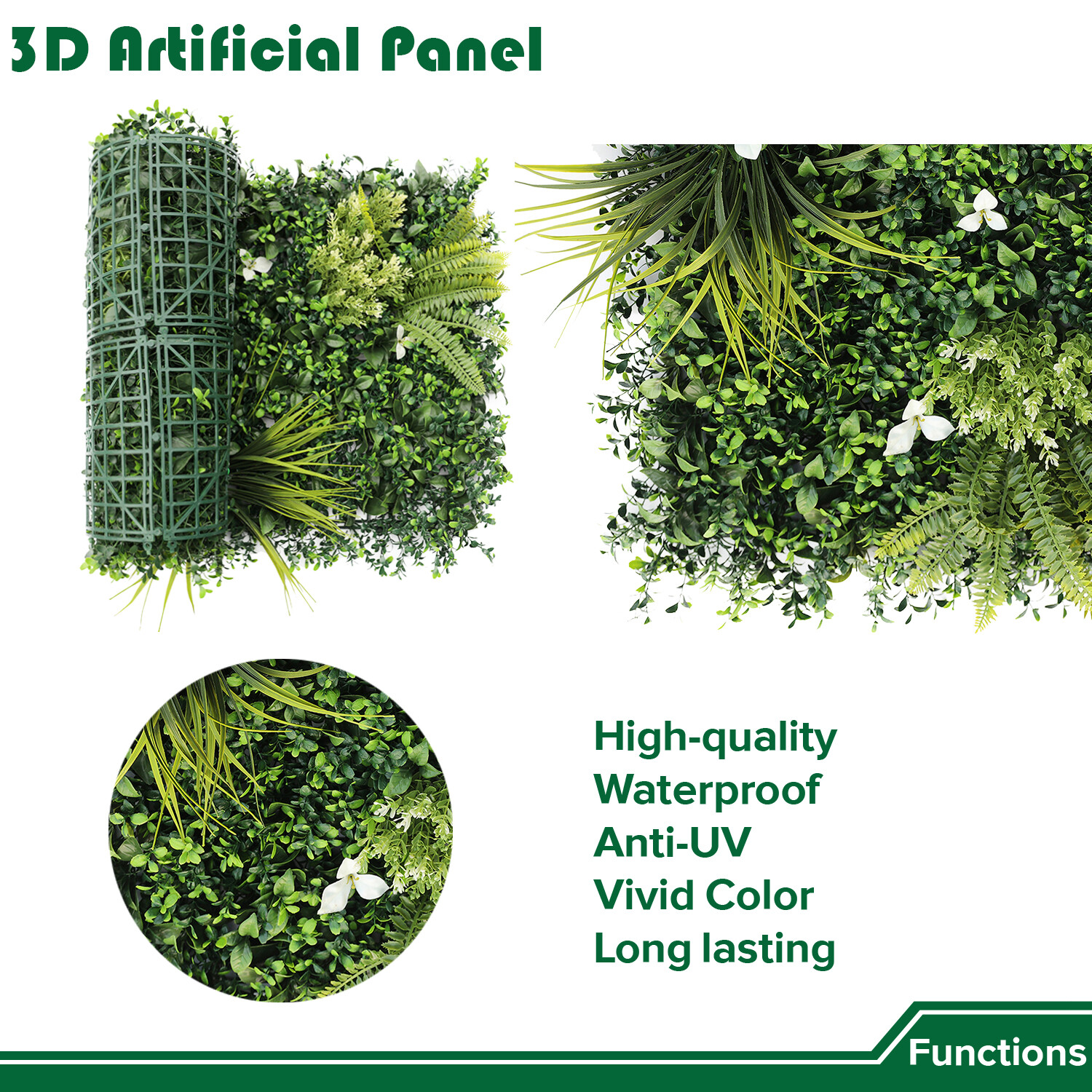 20″ Artificial Grass Mats 3D Mixed Plant Wall Hedge Decor For Home Festival #5