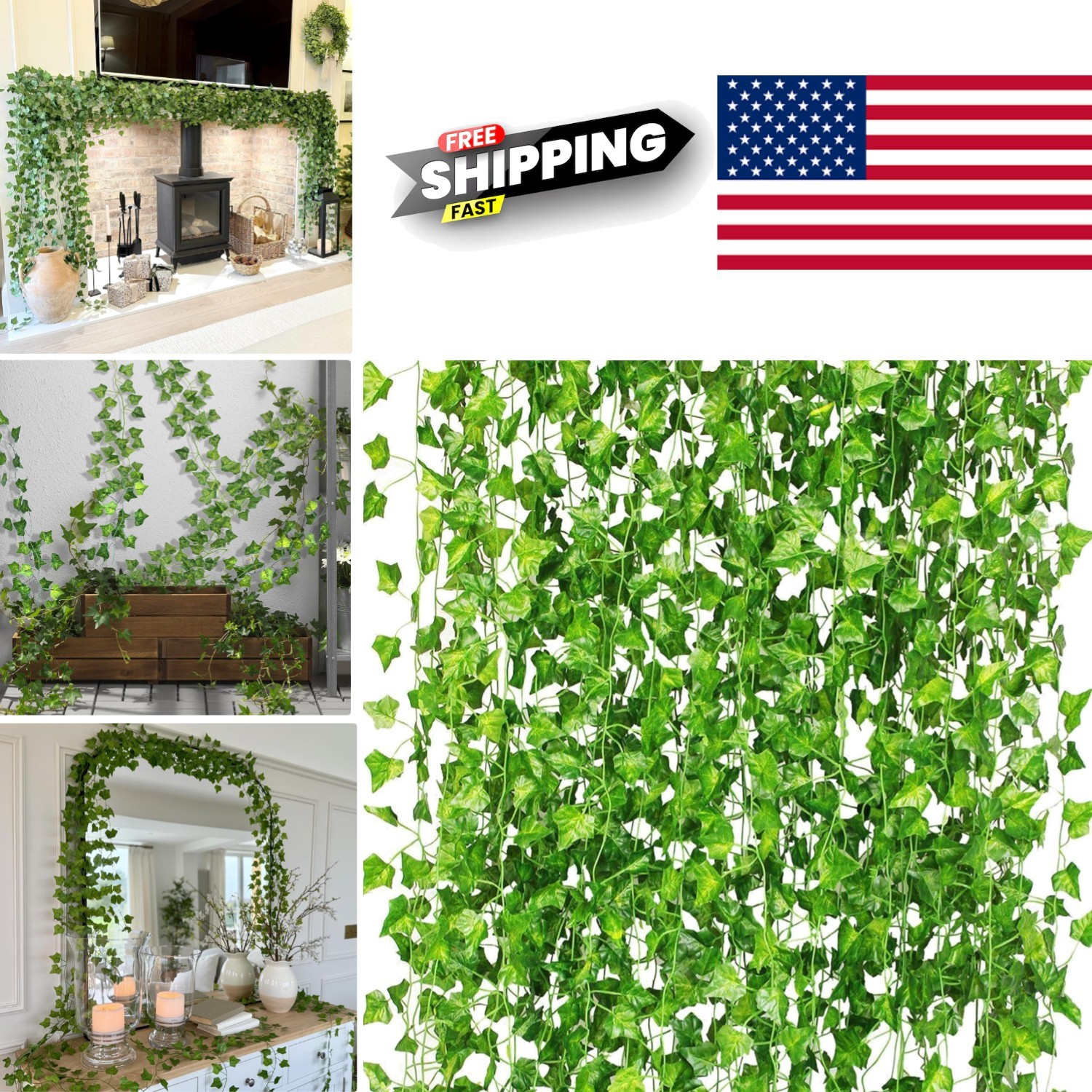 12 Pack 84ft Artificial Ivy Garland Fake Vines UV Resistant Greenery Decor