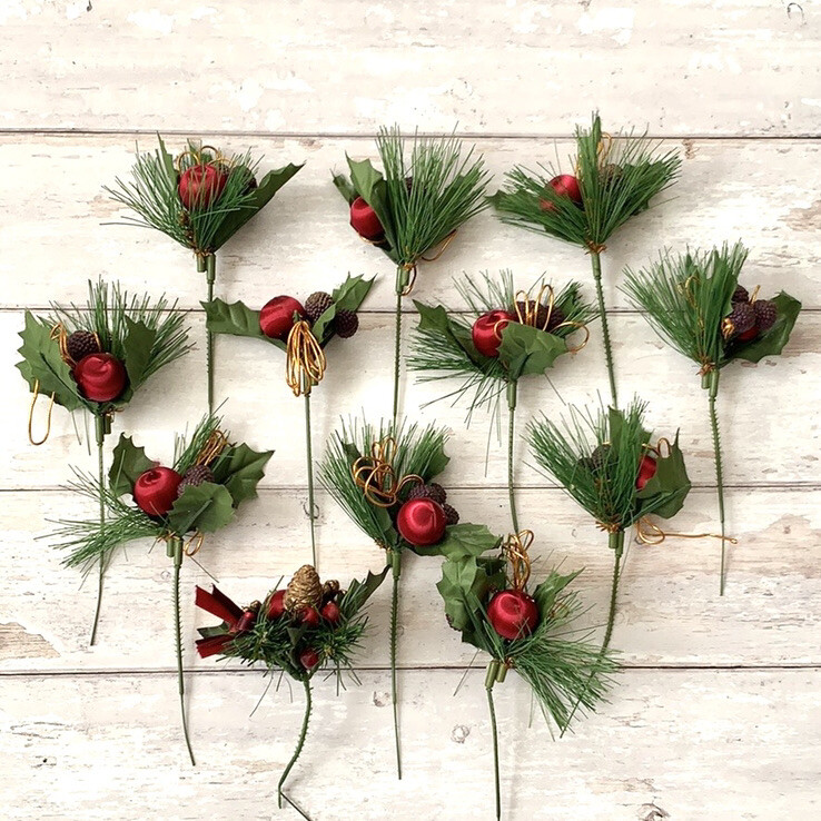 Faux Artificial Flower Plants Stem Picks 12ct Maroon Wine Red Green