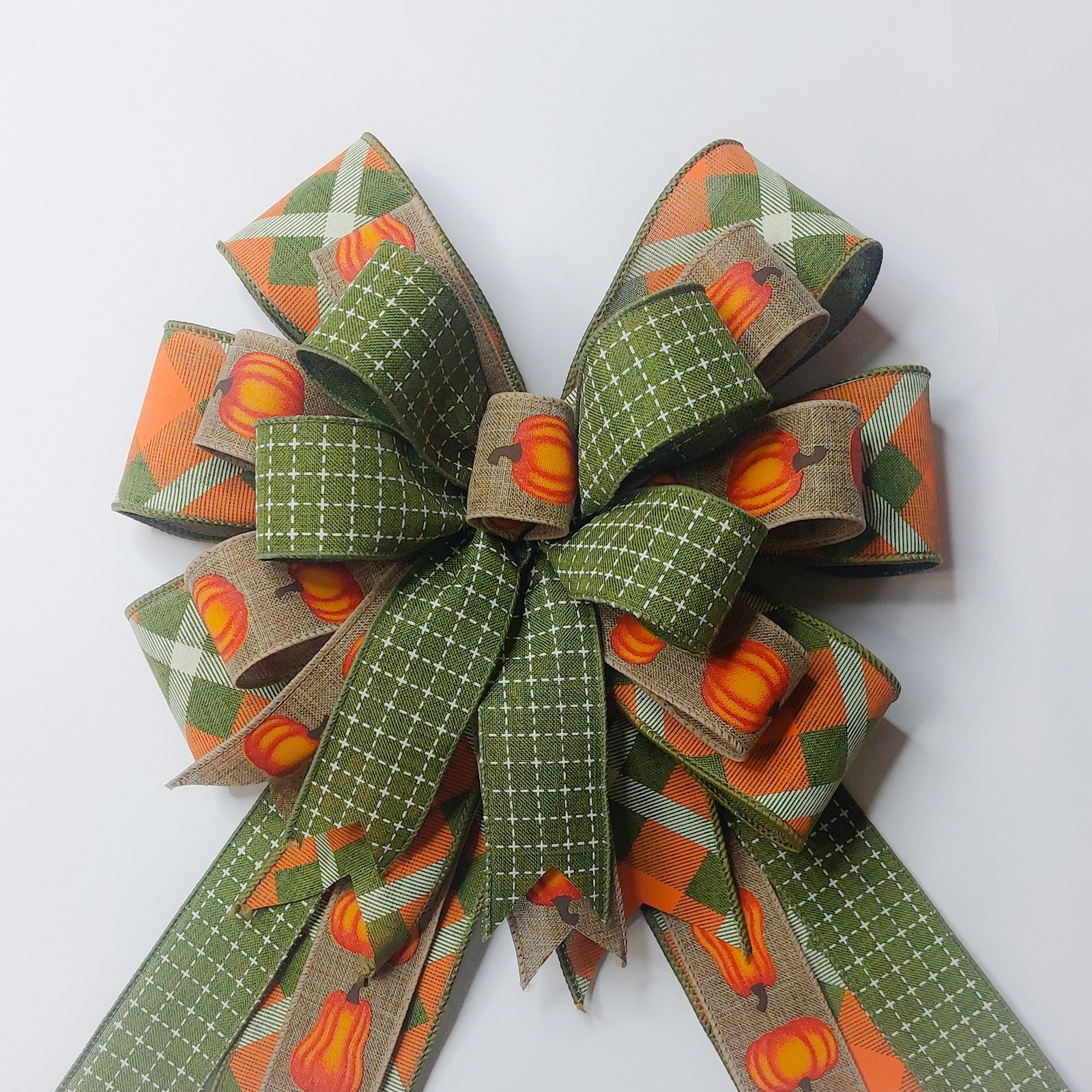 Fall Bow, Pumpkins, Plaid, Stitch Print