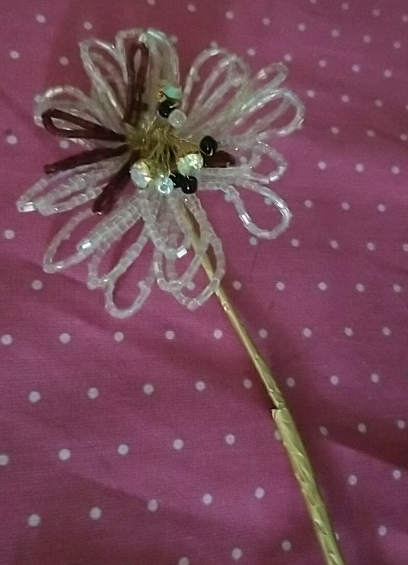 Mackenzie childs Pink/burgundy Beaded Flower Stem flowers On Stem 29″