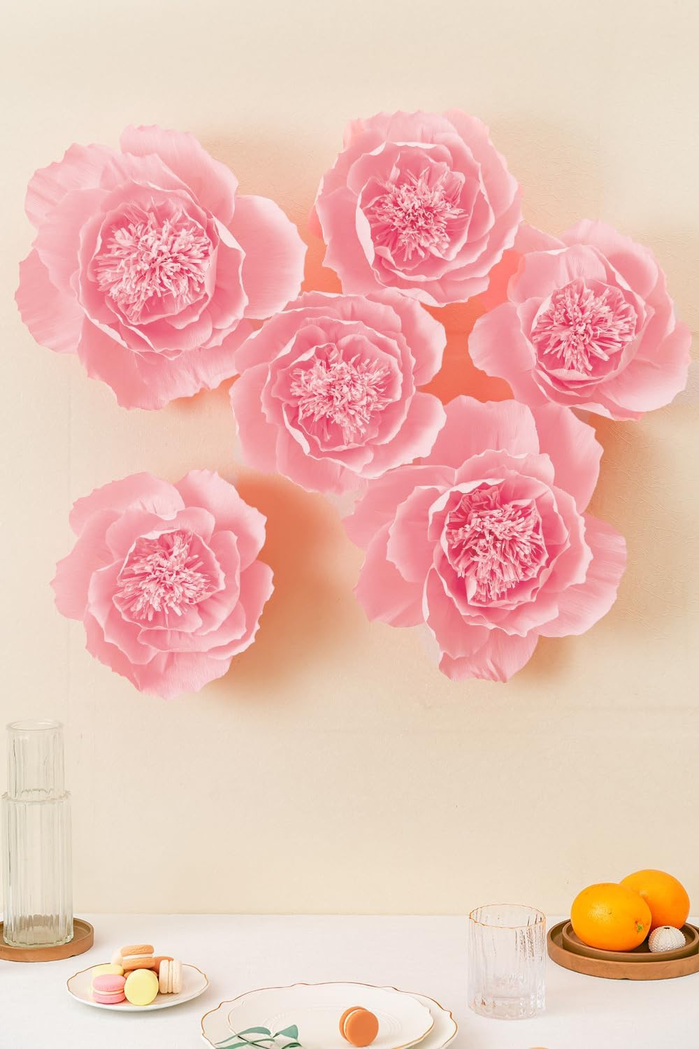 Crepe Paper Flowers Wall Decor Pink Set of 6 Wedding Party Photo Backdrop