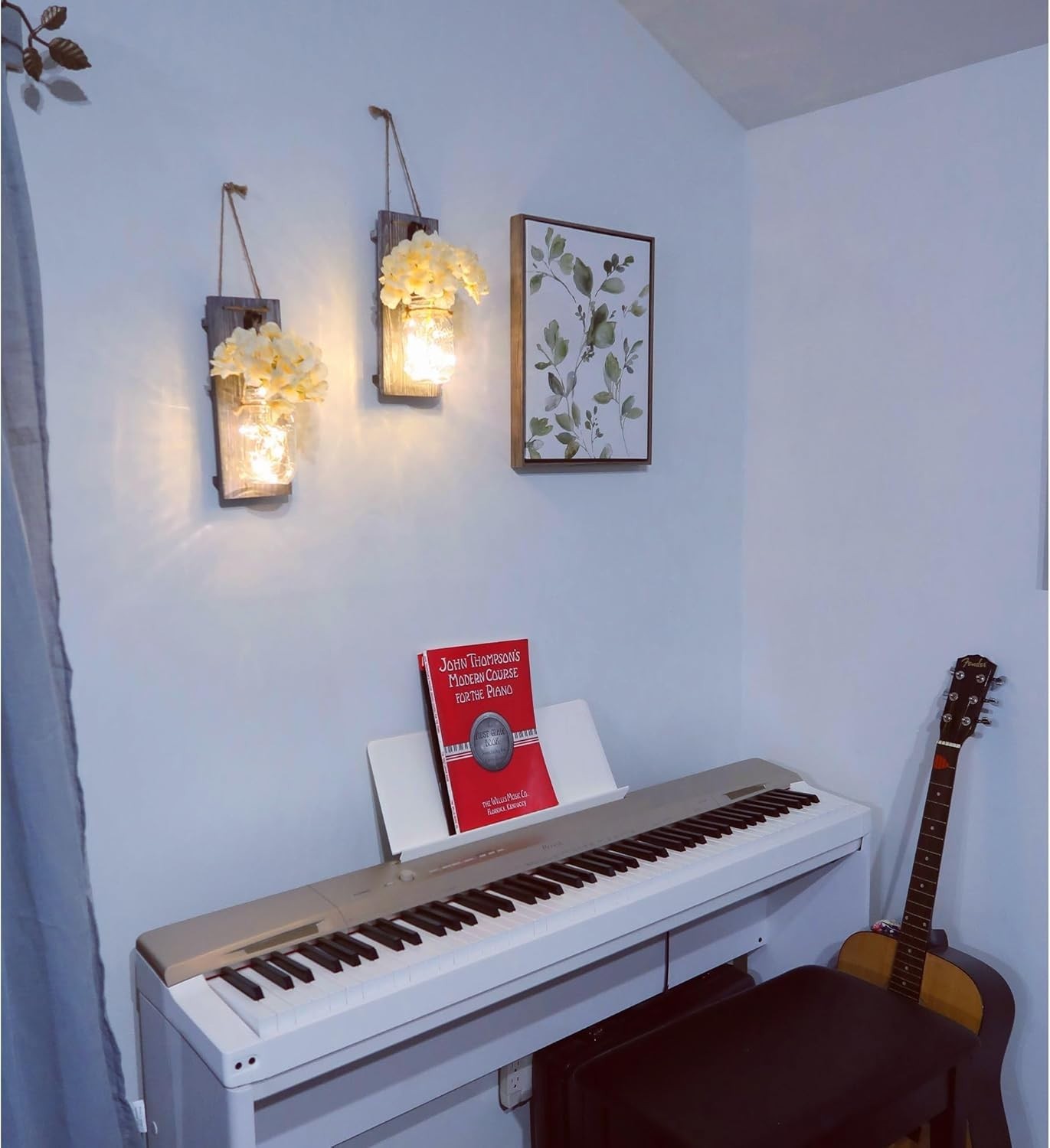 Rustic Wooden Wall Hanging Decor w LED String Lights, 6 Hour Timer Set of 2 Grey