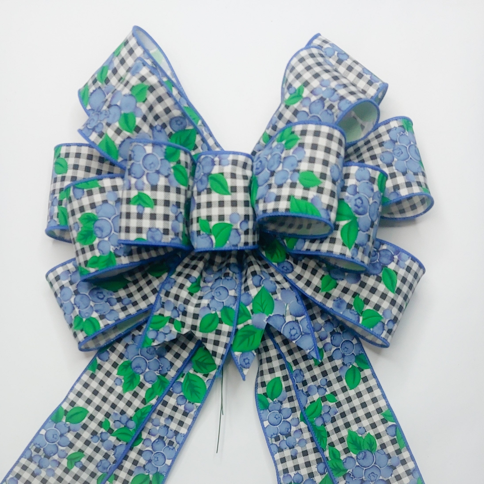 Blueberries and Check Bow, Size Large