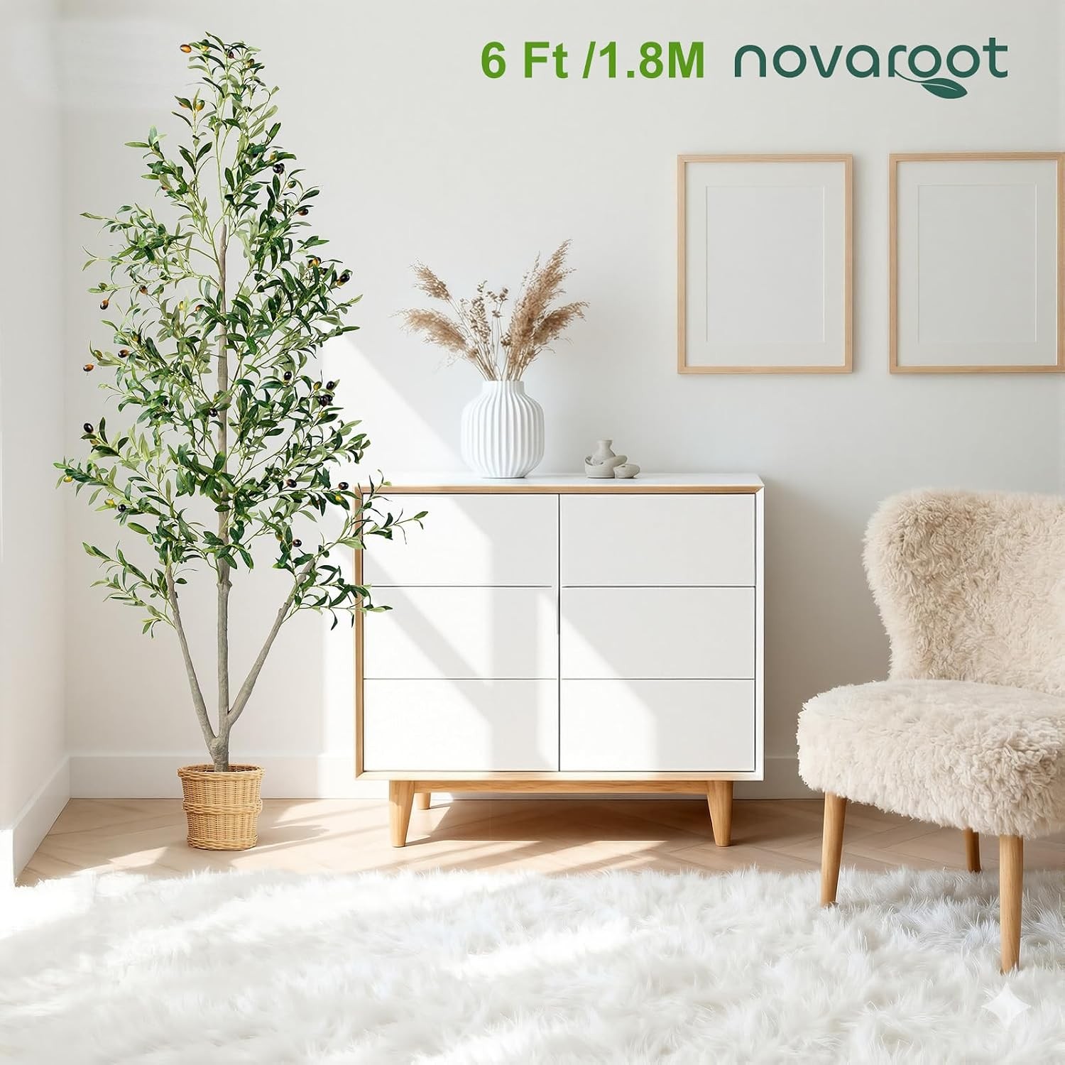 Olive Trees Artificial Indoor, 6FT Tall Faux Olive Tree with Moss and Planter,