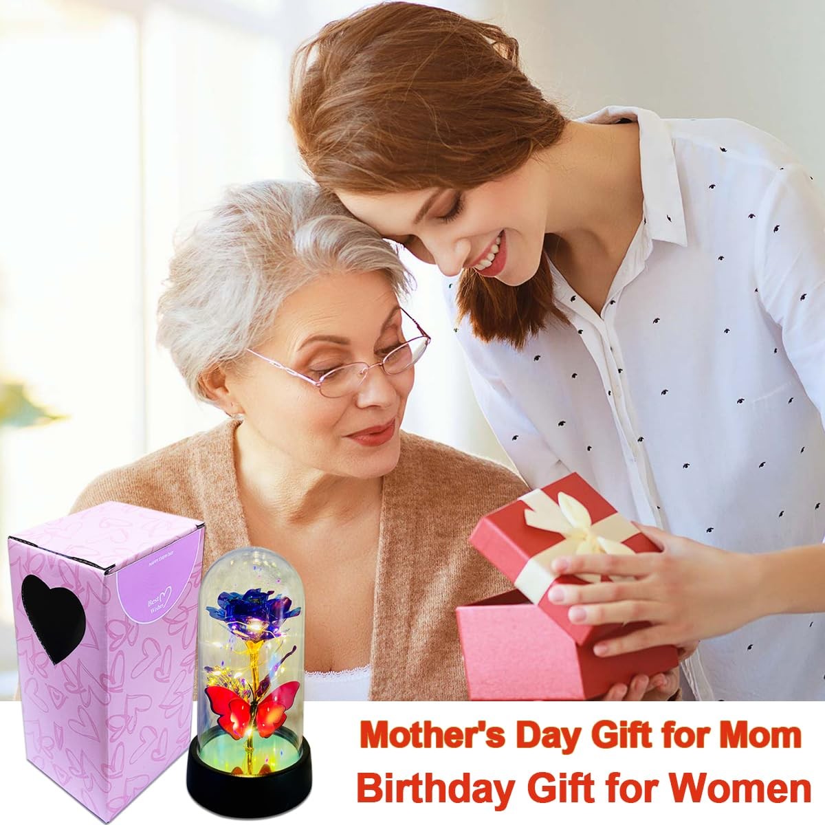 Light Up Forever Eternal Rose Flower in Glass Dome for Birthday Mother’s Day