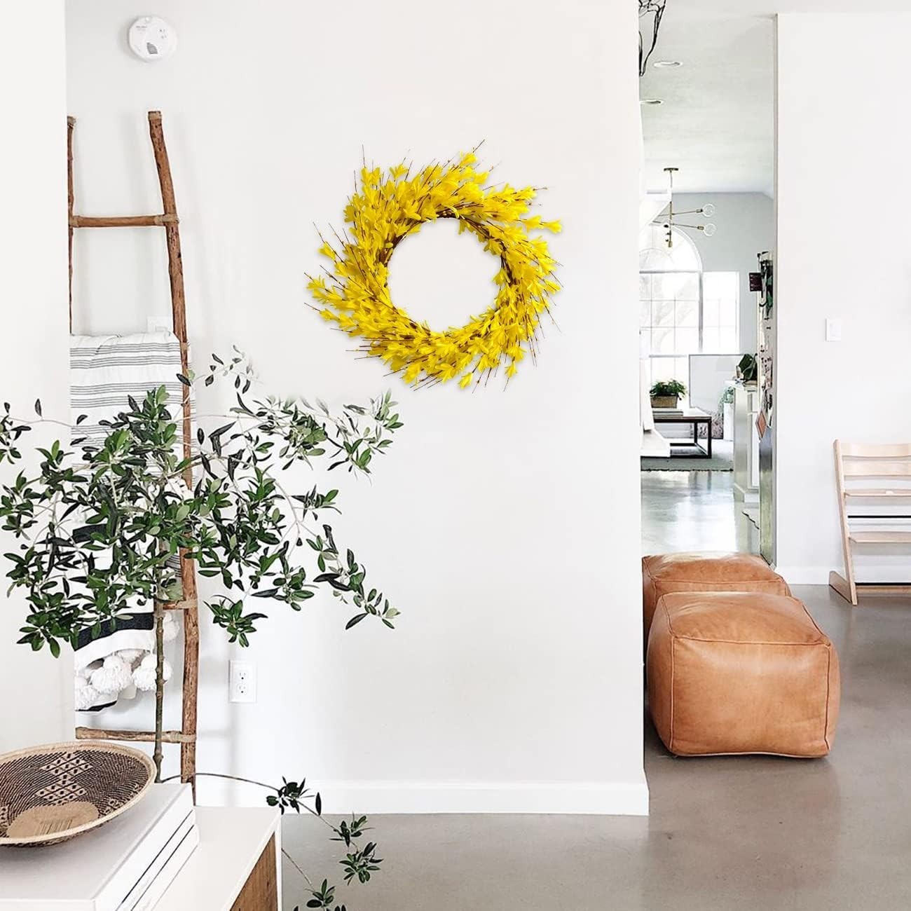 Vibrant Yellow 20-Inch Forsythia Wreath – Perfect for Indoor and Outdoor Use